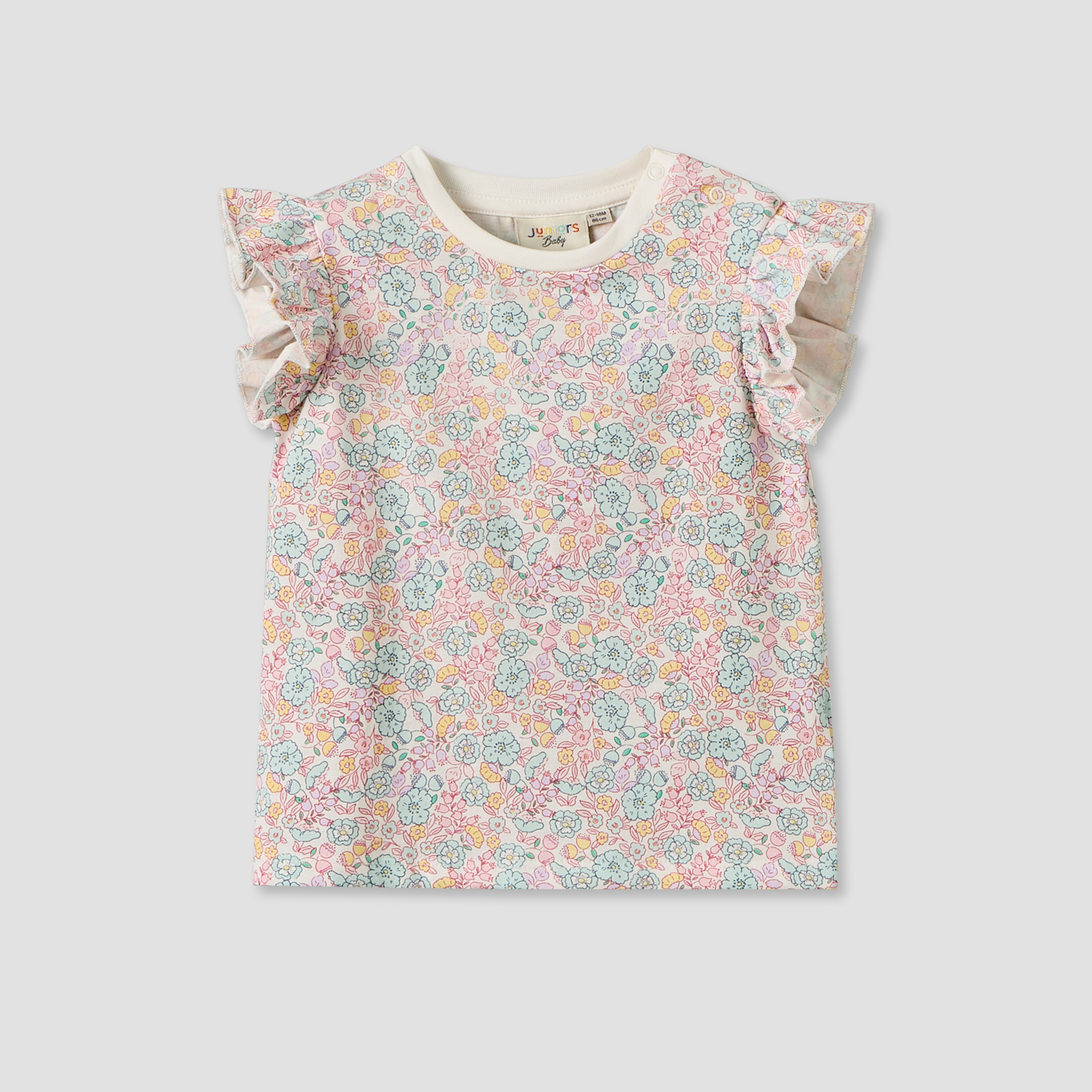 Juniors Crew Neck Sleeveless T-shirt with Floral Print-baby-girls-clothing-tshirts-image-2