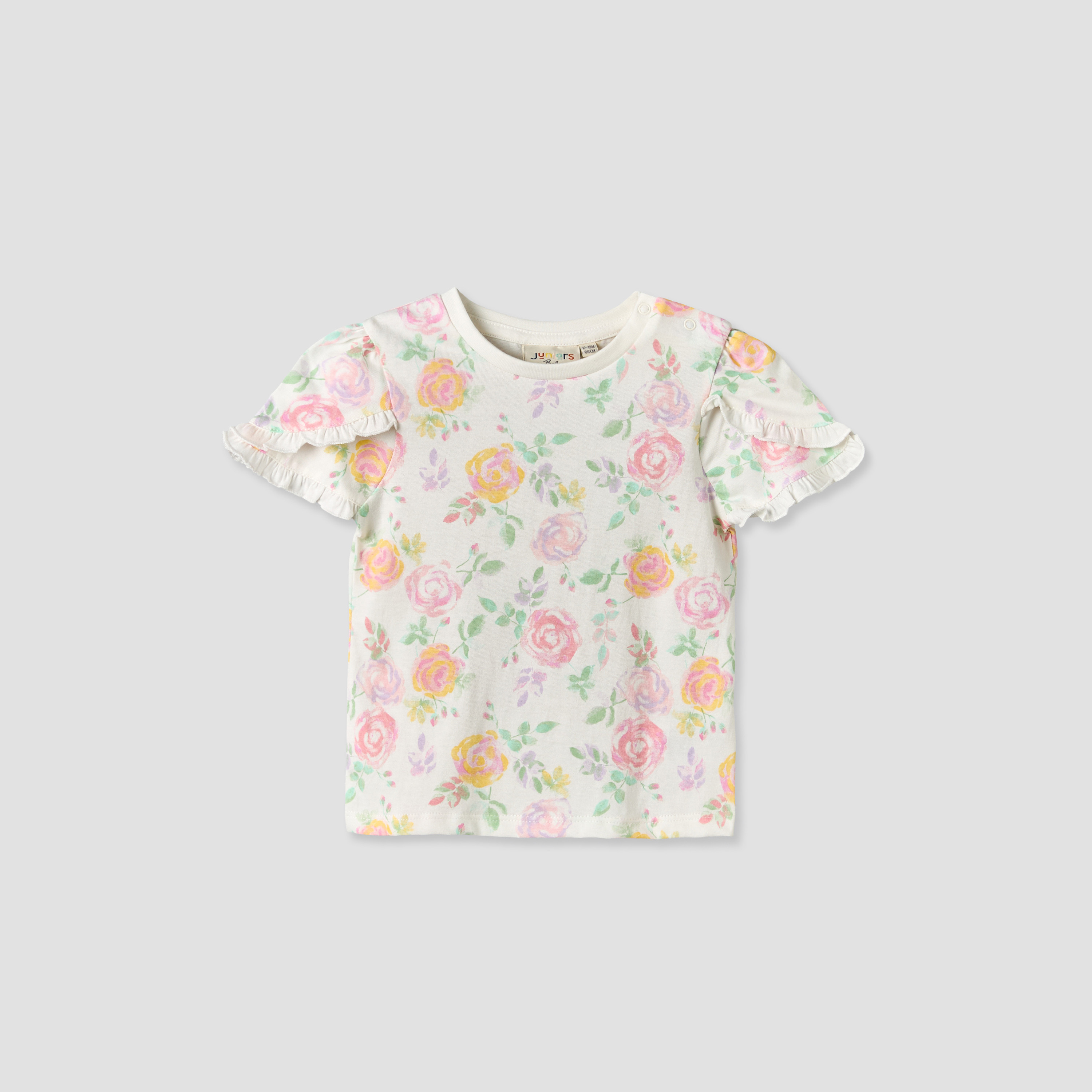 Pack of 2 Juniors Round Neck Short Sleeves T-shirt with Floral Print-baby-girls-clothing-tshirts-image-3