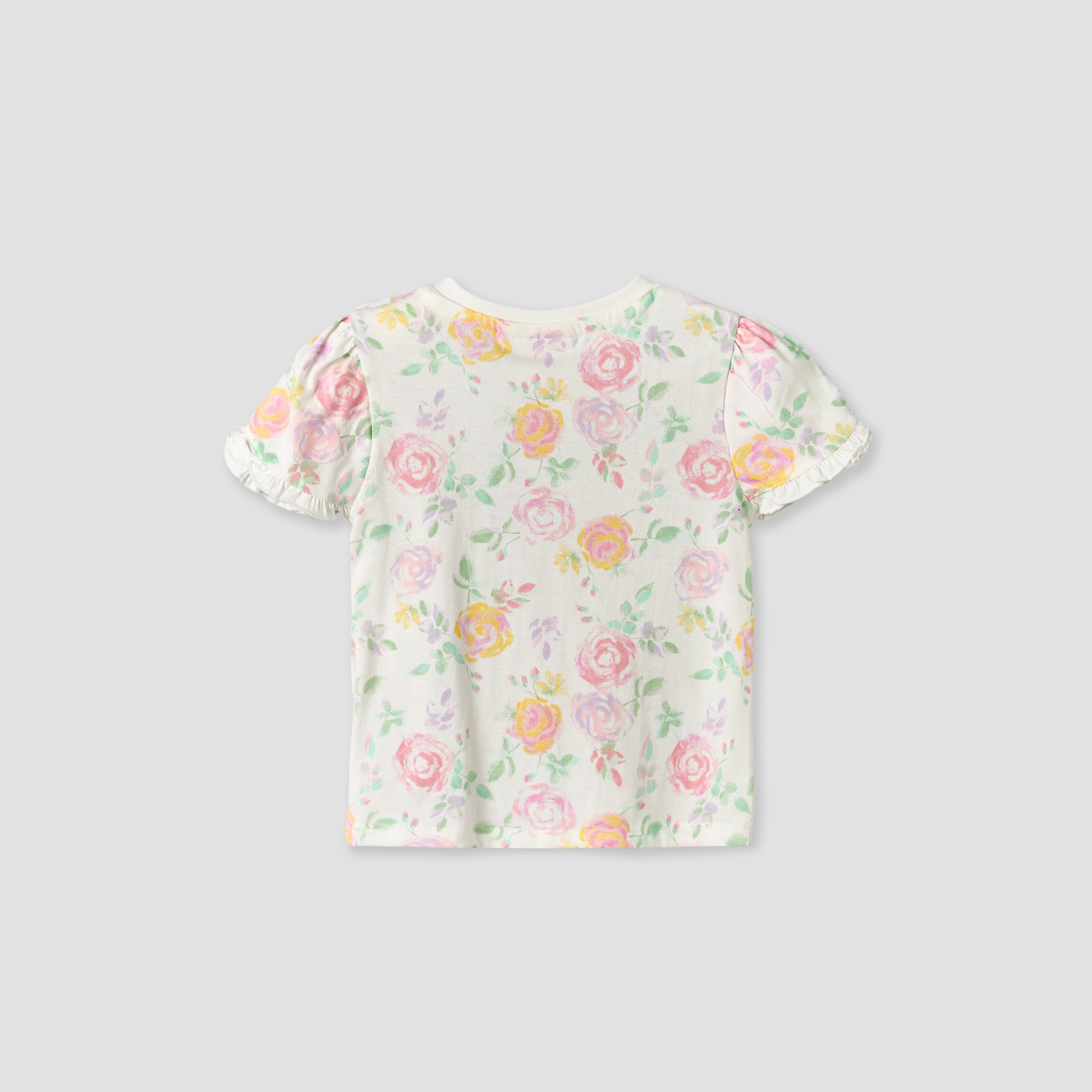 Pack of 2 Juniors Round Neck Short Sleeves T-shirt with Floral Print-baby-girls-clothing-tshirts-image-4