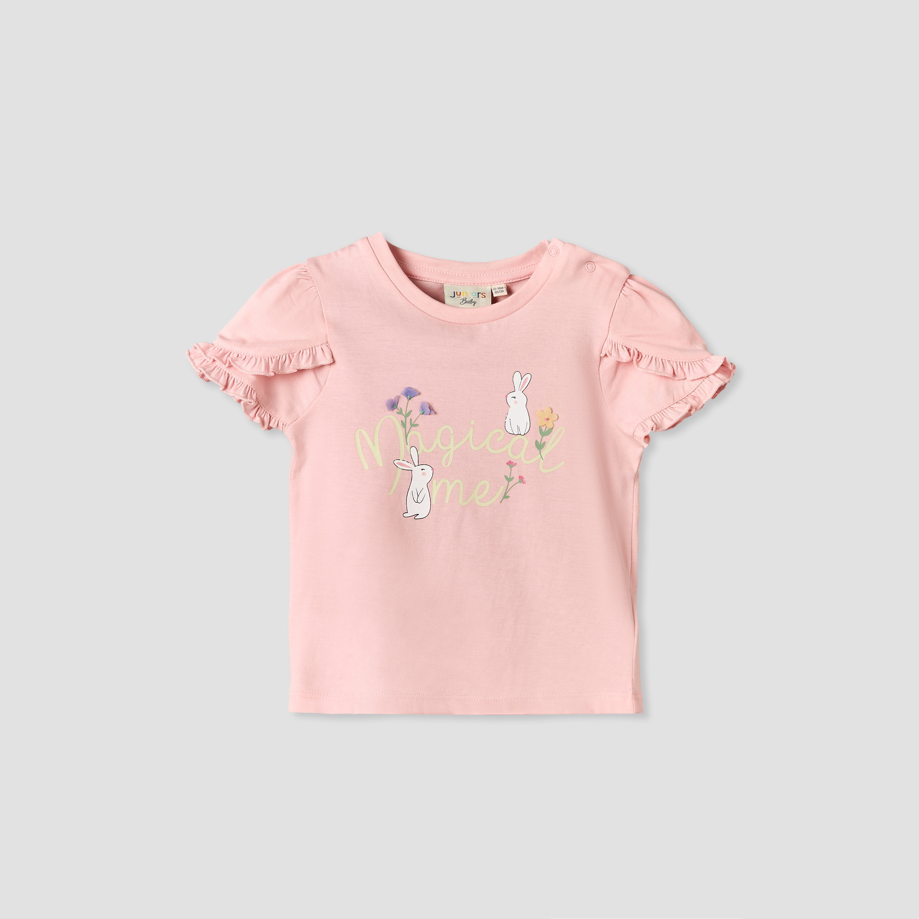 Pack of 2 Juniors Round Neck Short Sleeves T-shirt with Floral Print-baby-girls-clothing-tshirts-image-5