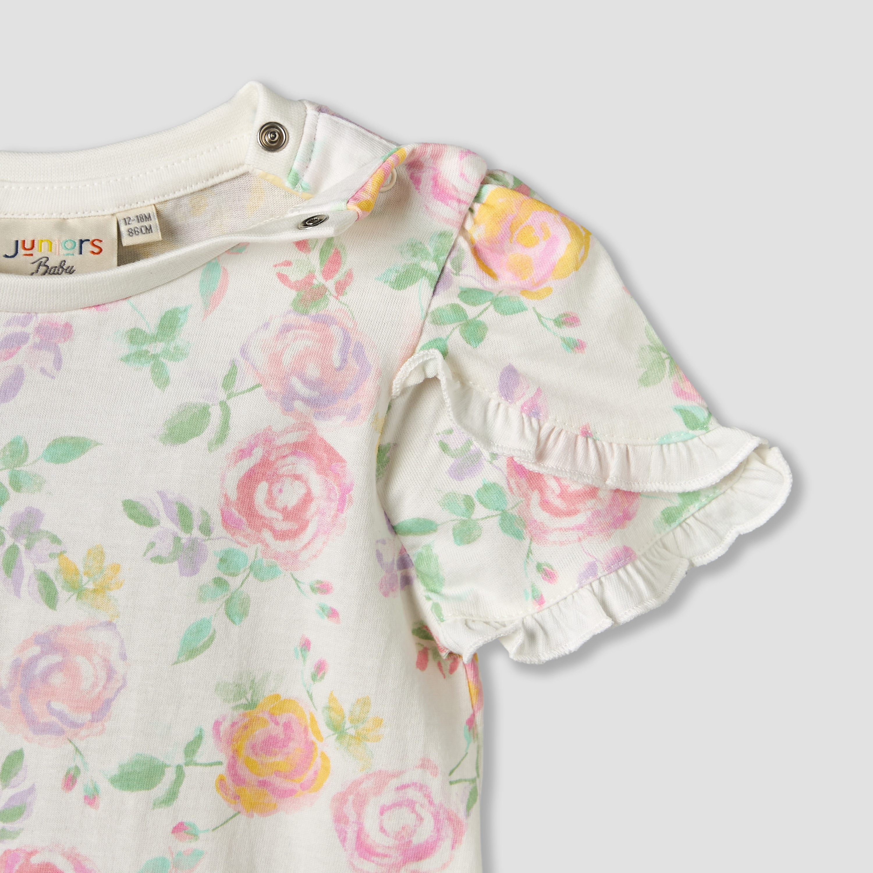 Pack of 2 Juniors Round Neck Short Sleeves T-shirt with Floral Print-baby-girls-clothing-tshirts-image-6