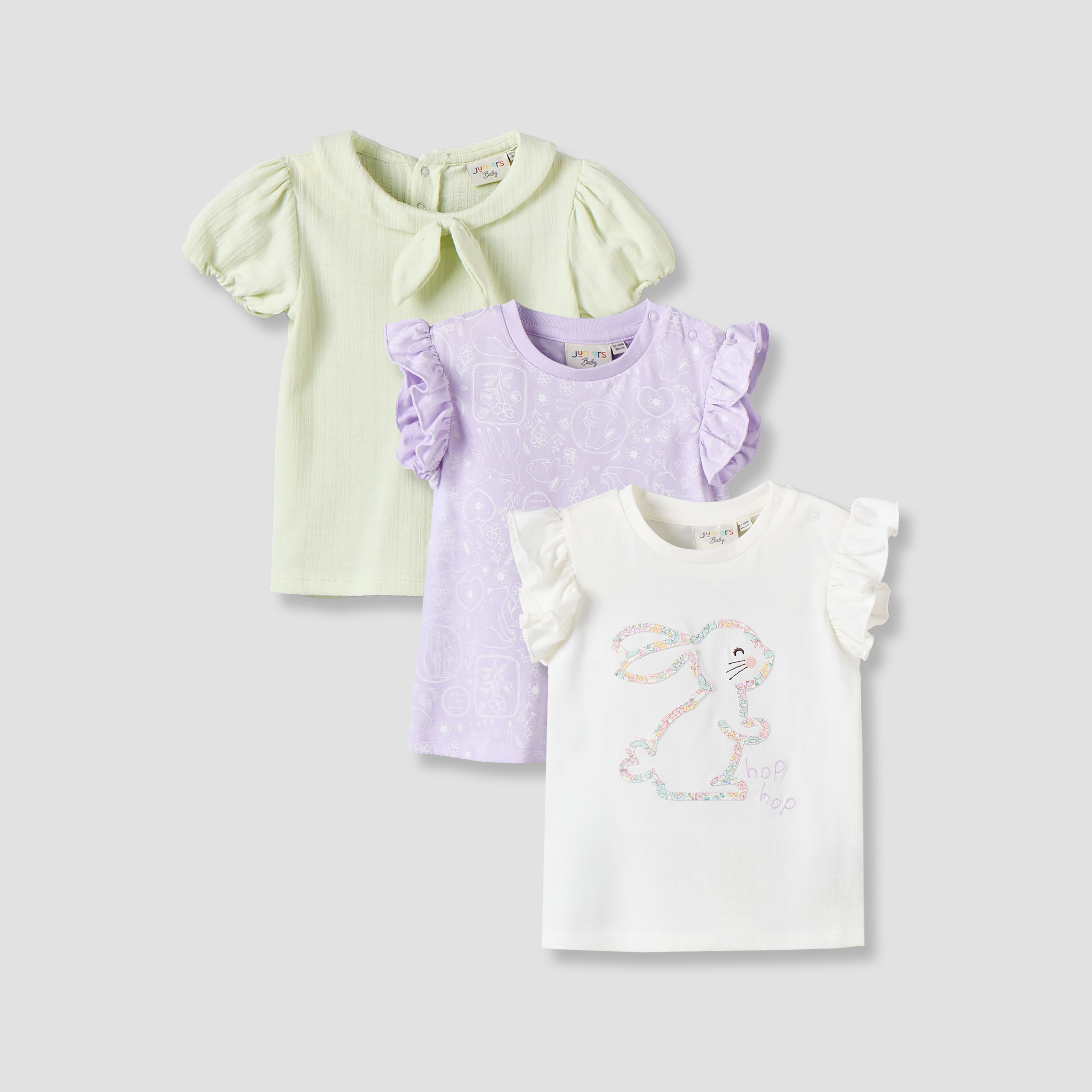 تيشيرتات بياقة مستديرة وأكمام قصيرة وطبعات متنوعة من جونيورز - عبوة 3 قطع-baby-girls-clothing-tshirts-image-1