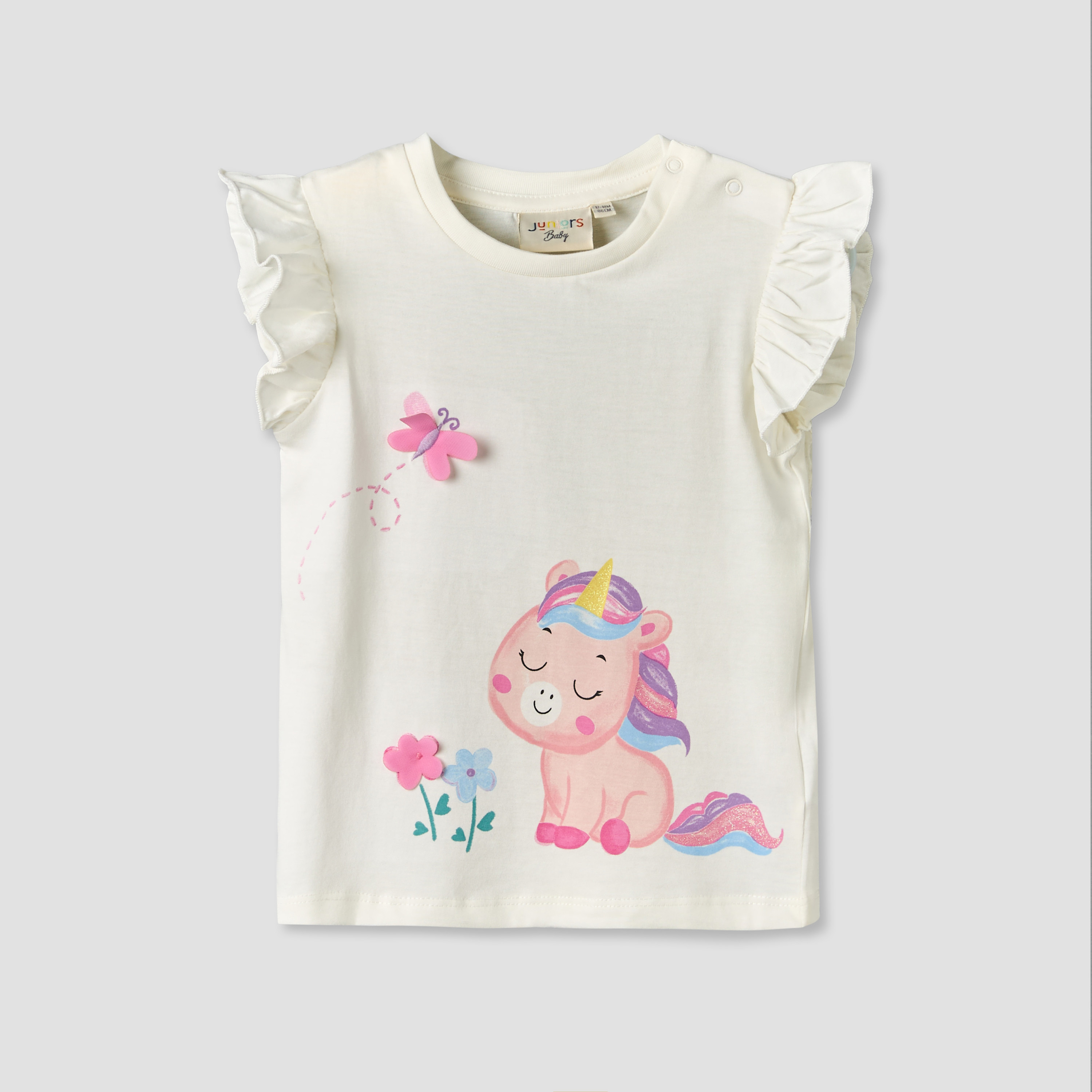Pack of 3 Juniors Round Neck Short Sleeves T-shirt with Assorted Design-baby-girls-clothing-tshirts-image-3