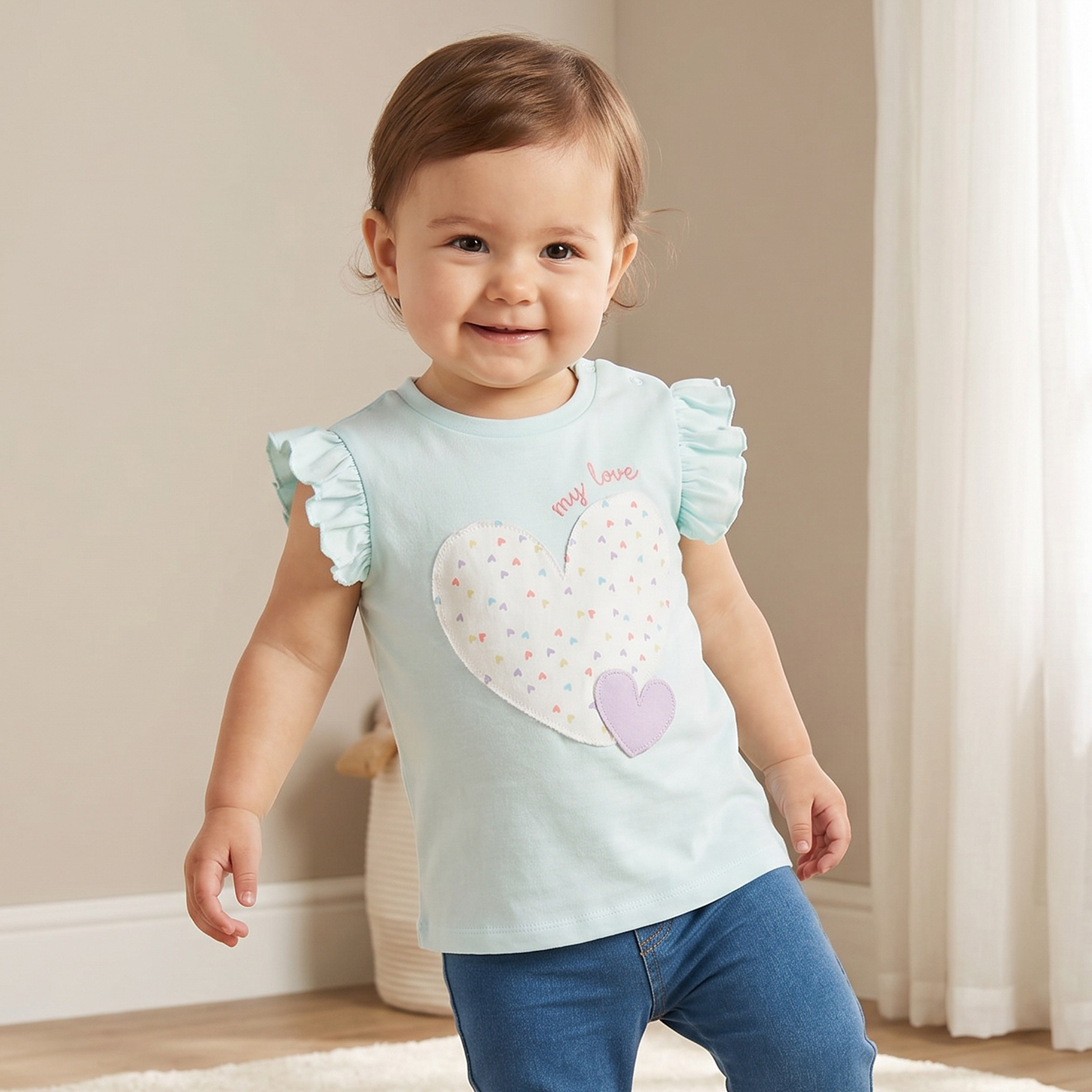Juniors Crew Neck Sleeveless T-shirt with Heart Applique-baby-girls-clothing-tshirts-image-1