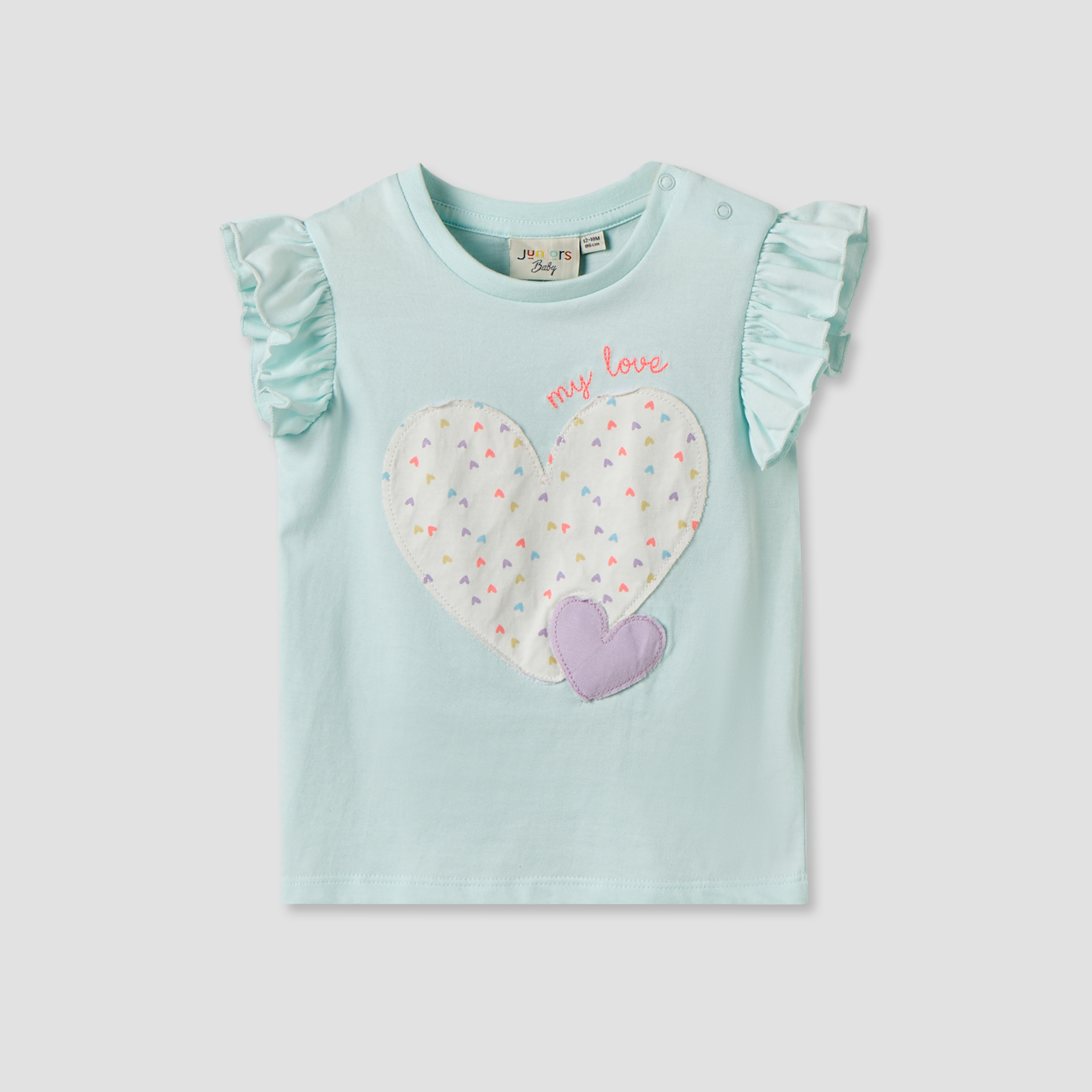 Juniors Crew Neck Sleeveless T-shirt with Heart Applique-baby-girls-clothing-tshirts-image-2