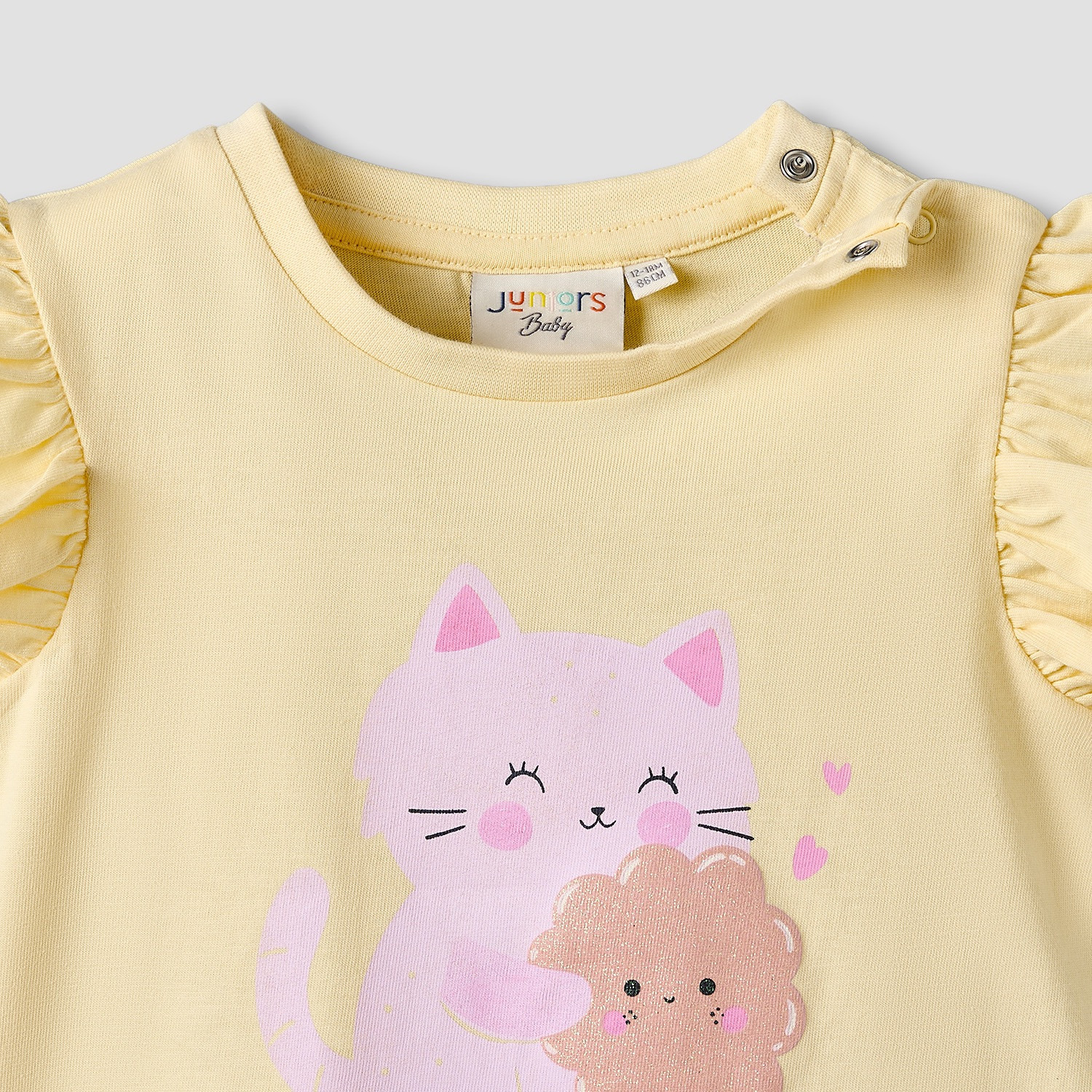 Juniors Round Neck Short Sleeves T-shirt with Cat Print-baby-girls-clothing-tshirts-image-3