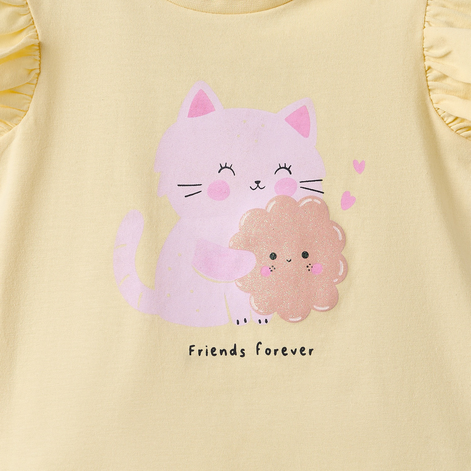 Juniors Round Neck Short Sleeves T-shirt with Cat Print-baby-girls-clothing-tshirts-image-4