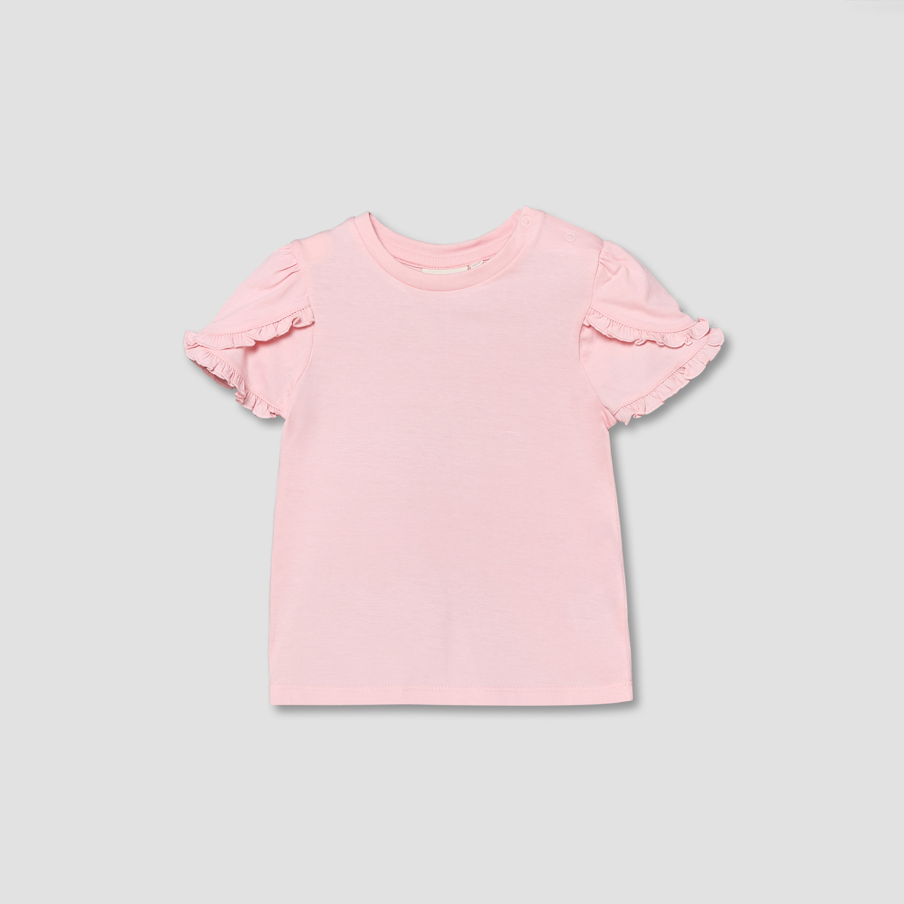 Juniors Round Neck Short Sleeves T-shirt with Ruffle Trim-baby-girls-clothing-tshirts-image-2