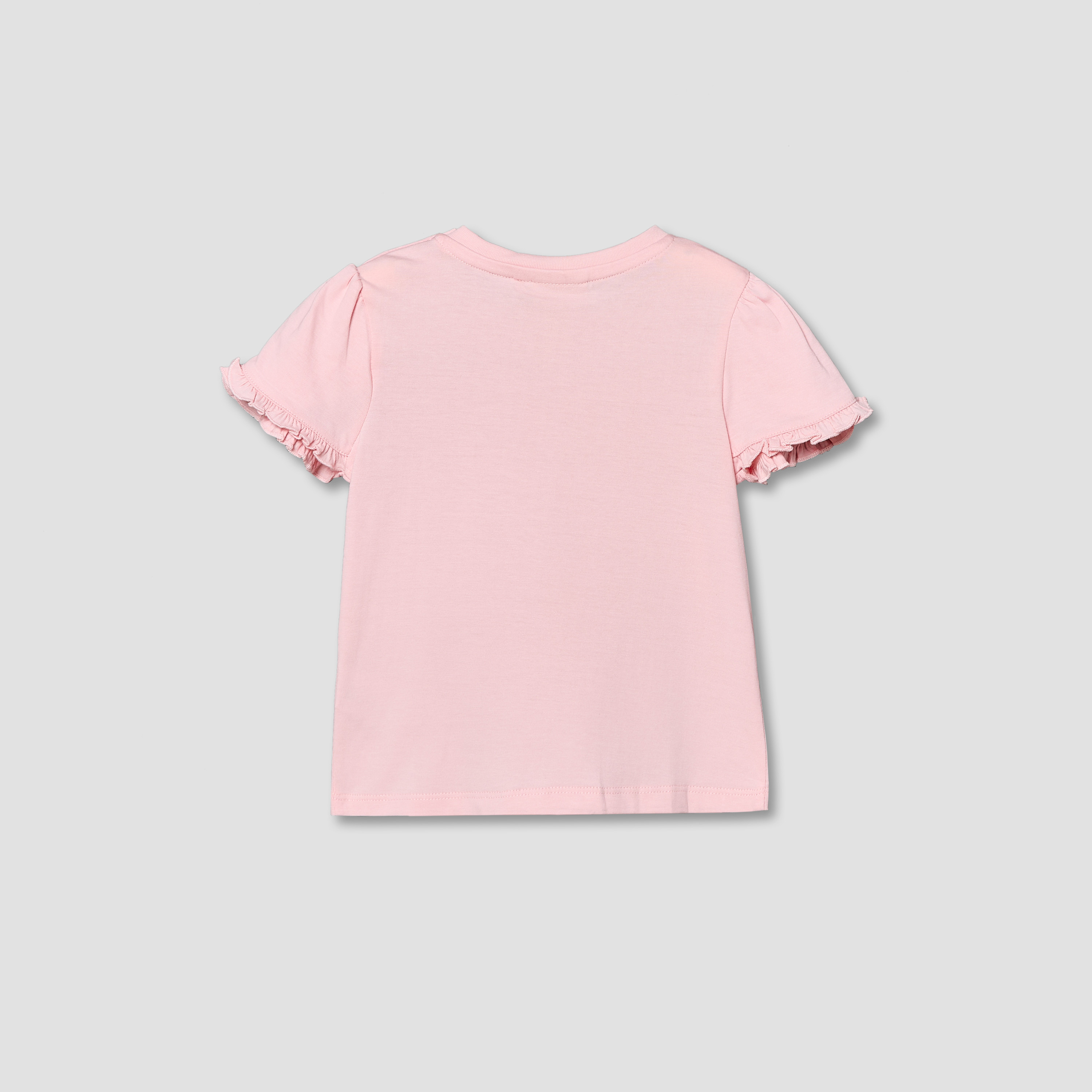 Juniors Round Neck Short Sleeves T-shirt with Ruffle Trim-baby-girls-clothing-tshirts-image-3