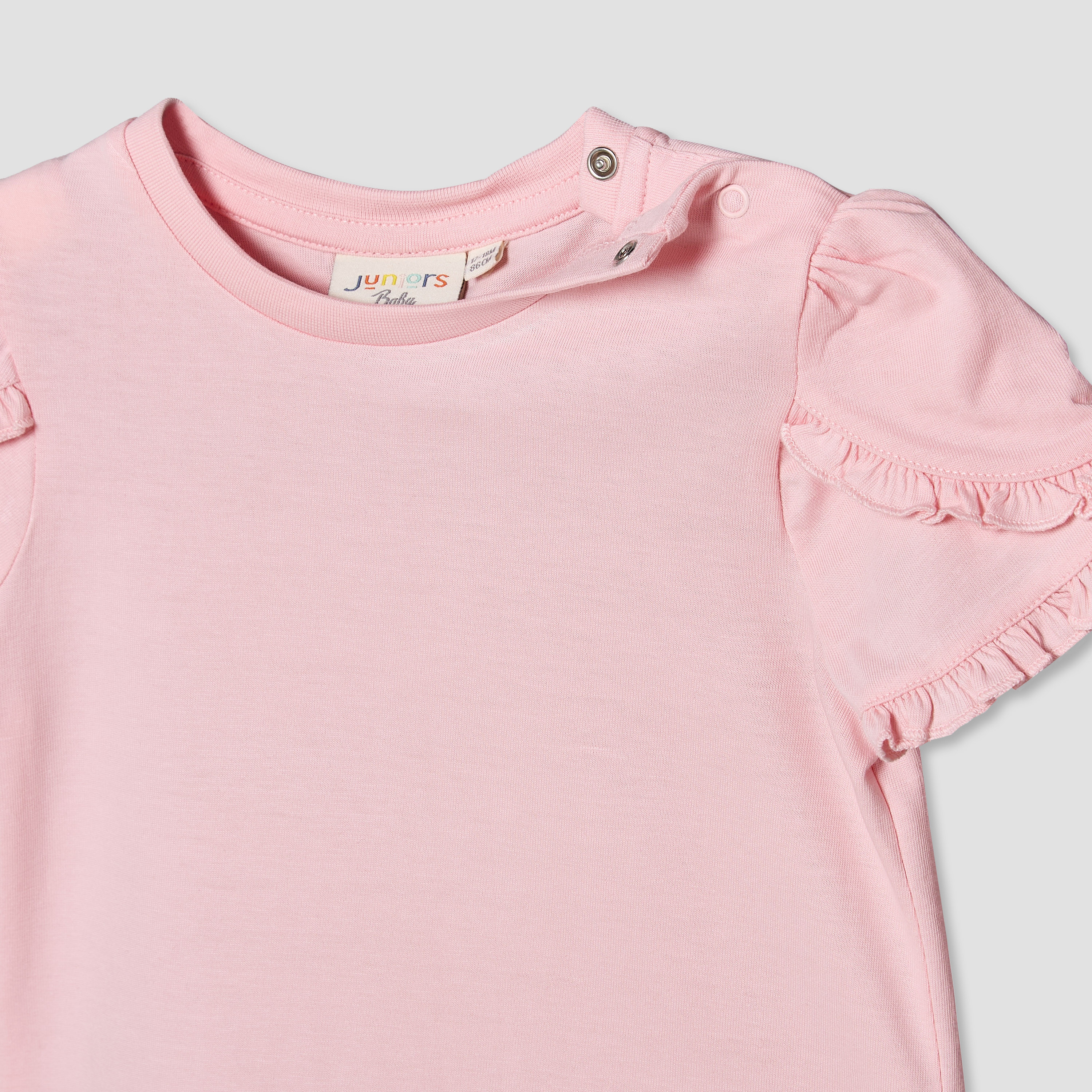 Juniors Round Neck Short Sleeves T-shirt with Ruffle Trim-baby-girls-clothing-tshirts-image-4