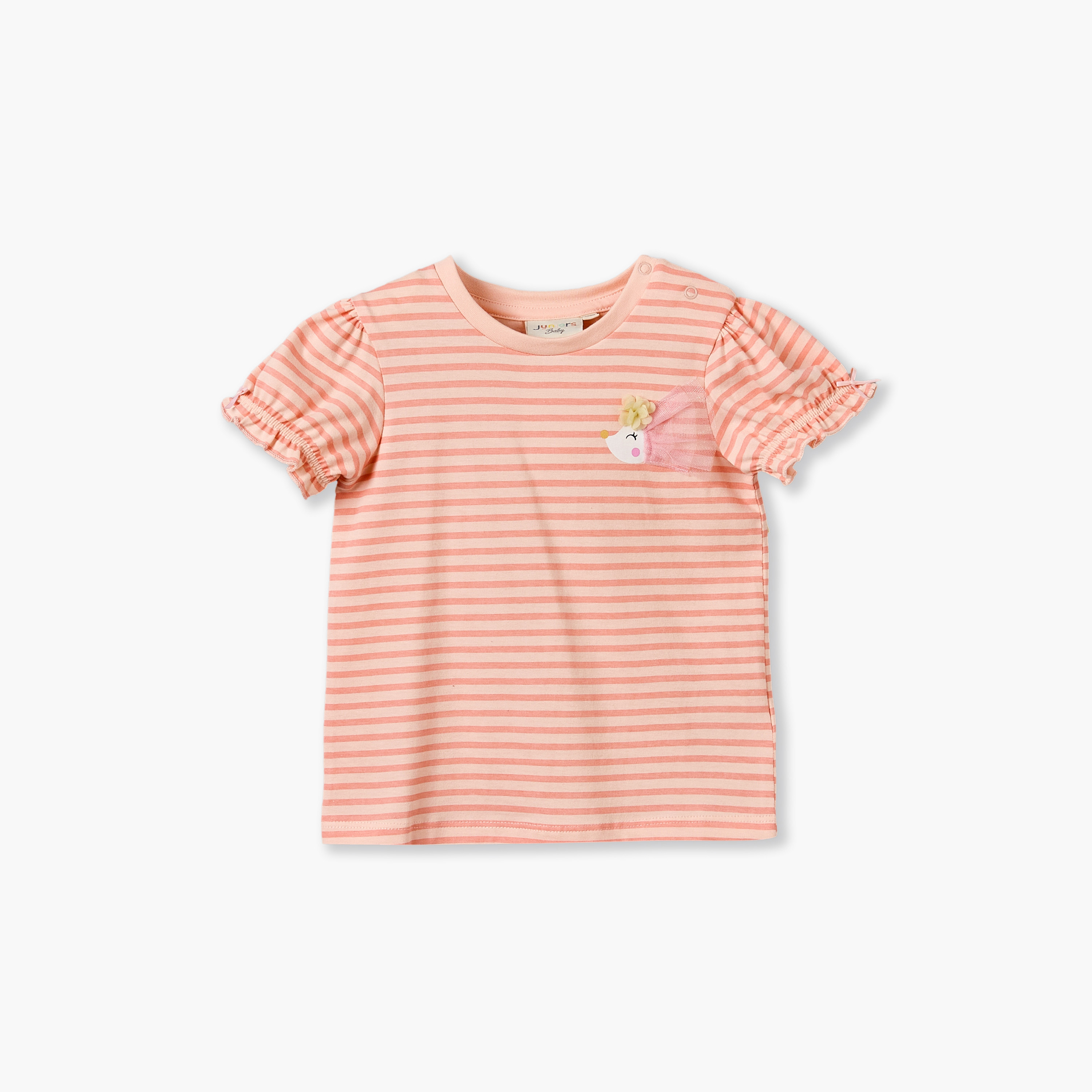 Juniors Crew Neck Short Sleeves T-shirt with Stripes-baby-girls-clothing-tshirts-image-1