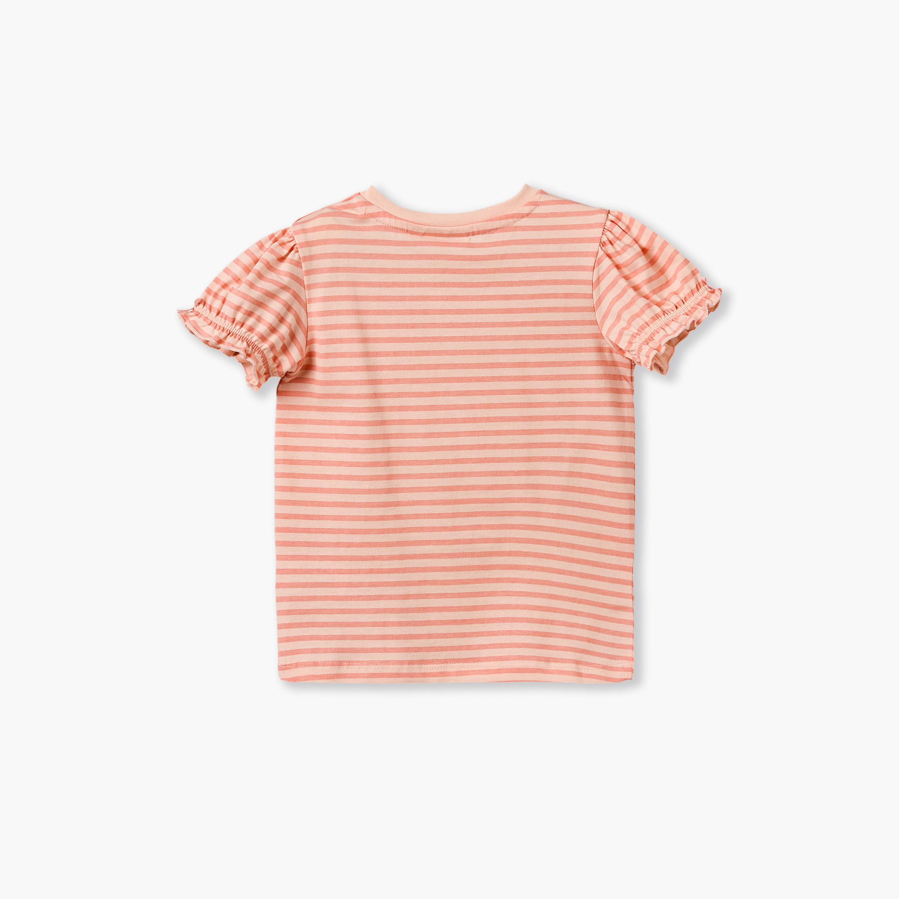 Juniors Crew Neck Short Sleeves T-shirt with Stripes-baby-girls-clothing-tshirts-image-2