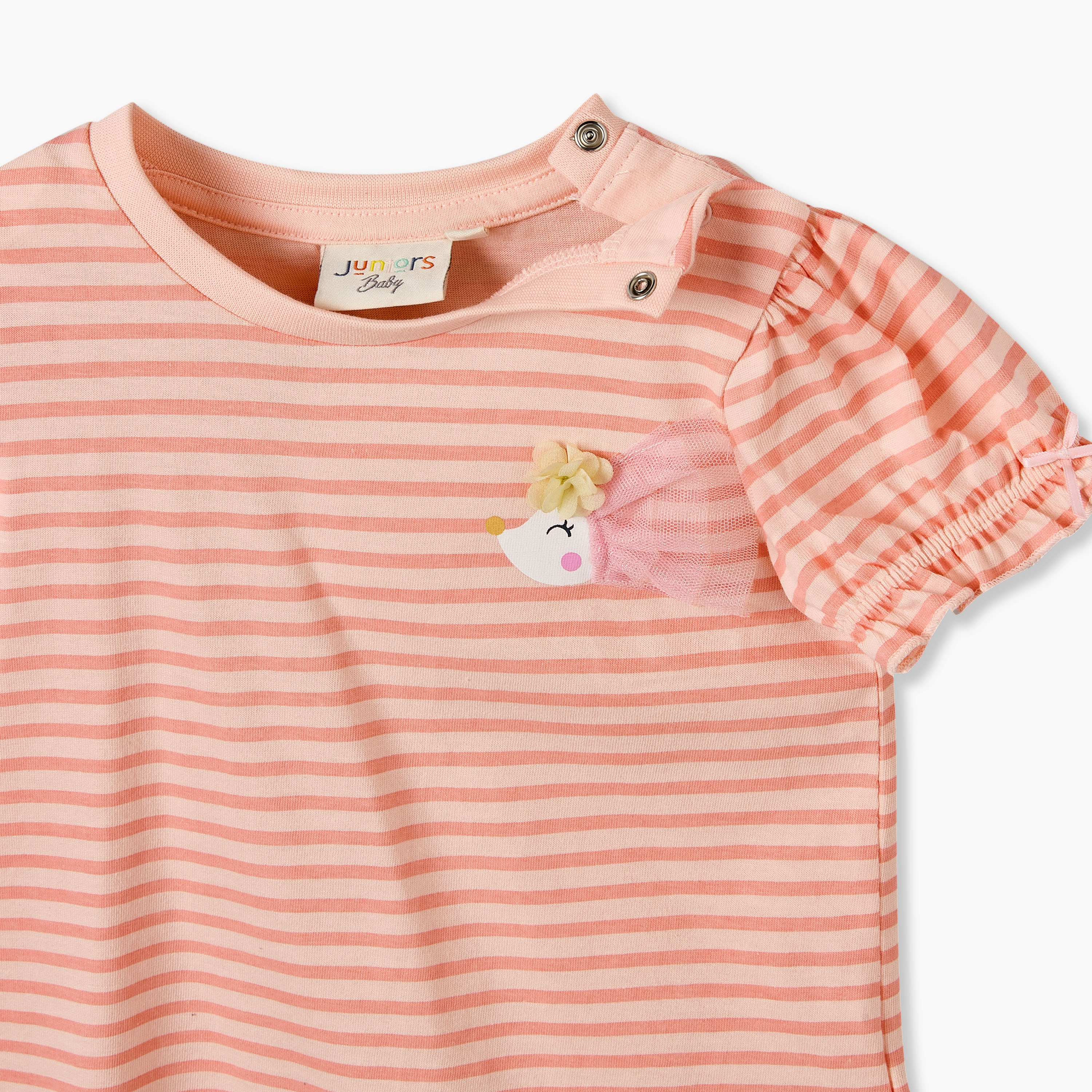 Juniors Crew Neck Short Sleeves T-shirt with Stripes-baby-girls-clothing-tshirts-image-3