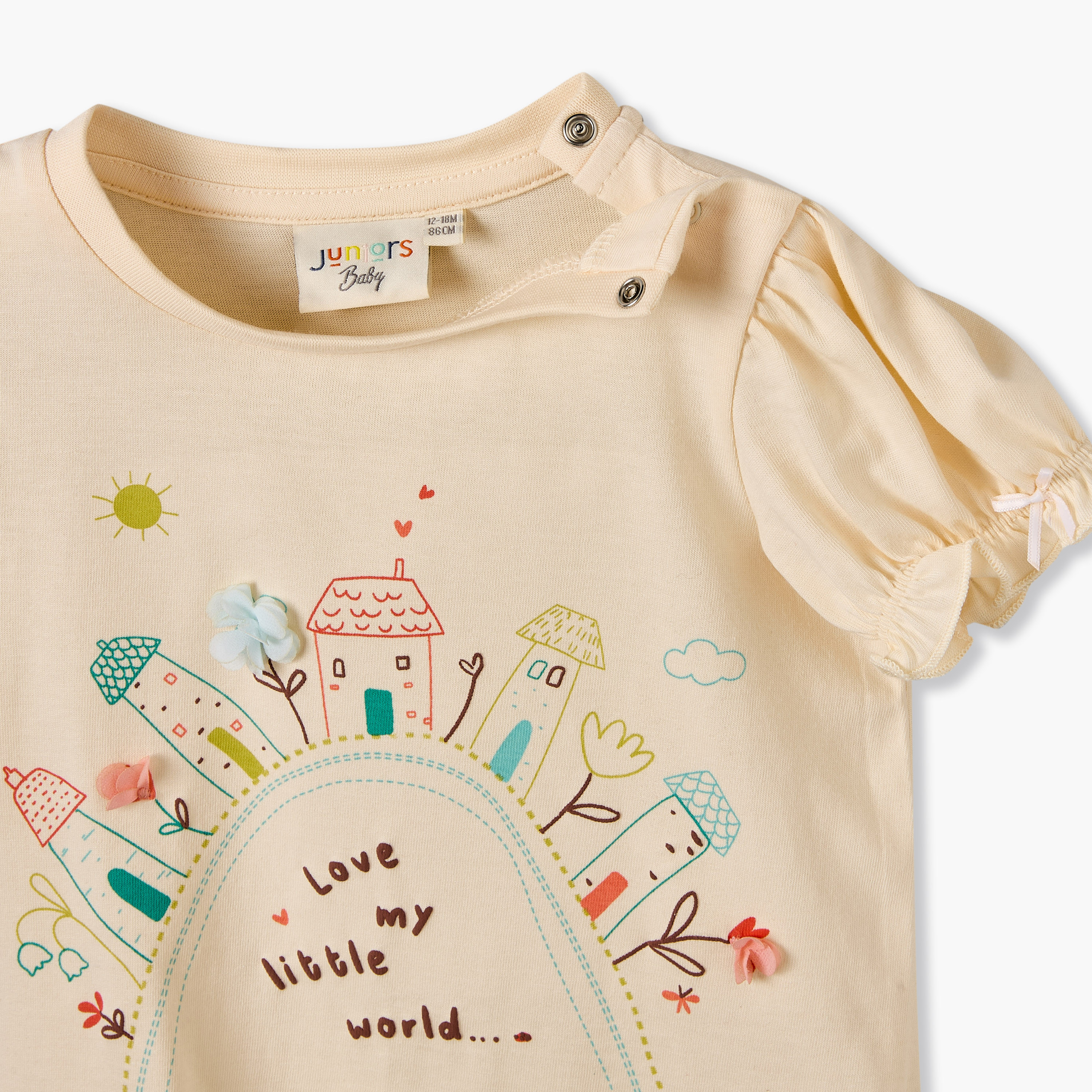 Juniors Crew Neck Short Sleeves T-shirt with Graphic Print-baby-girls-clothing-tshirts-image-3