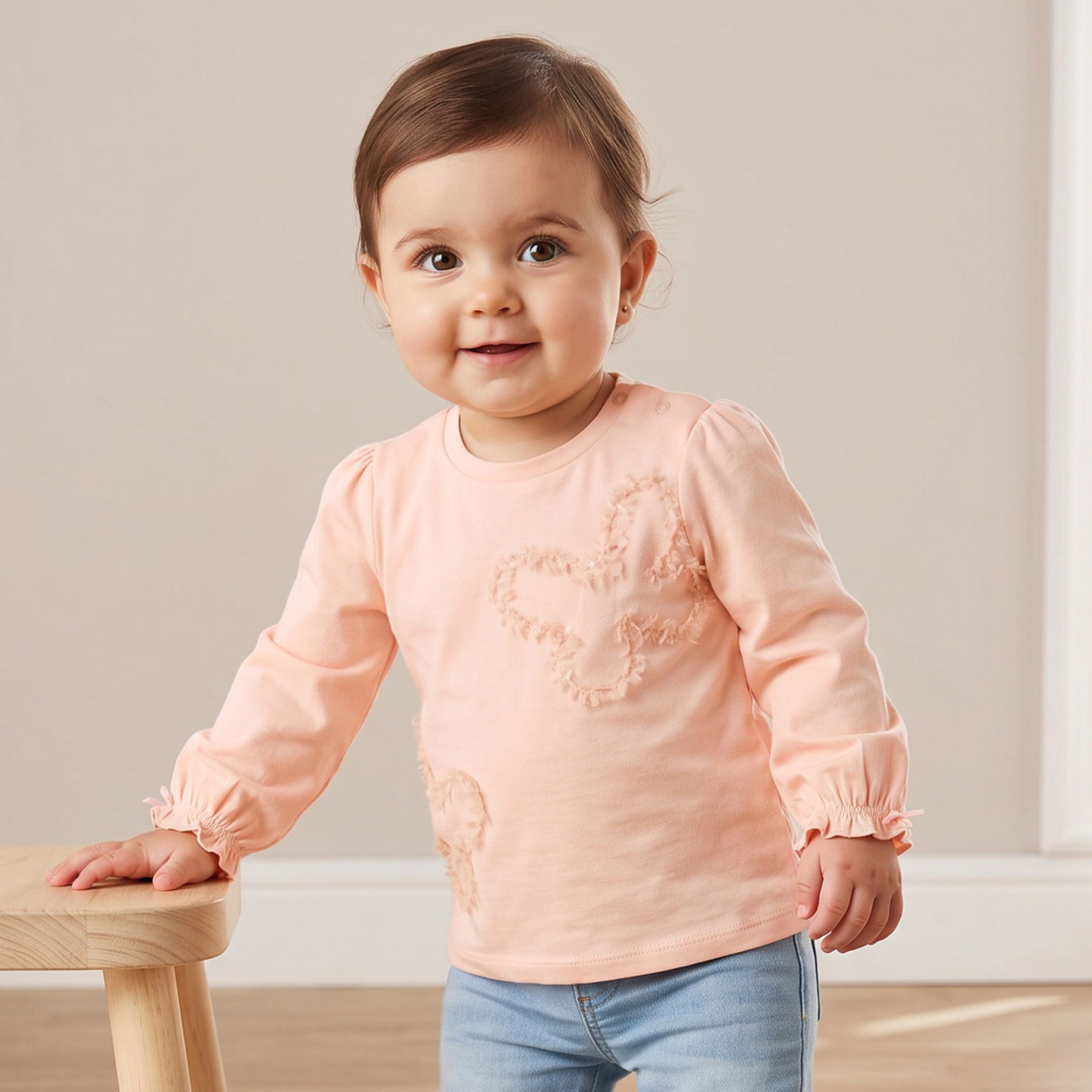 Juniors Crew Neck Short Sleeves T-shirt with Stripes-baby-girls-clothing-tshirts-image-1