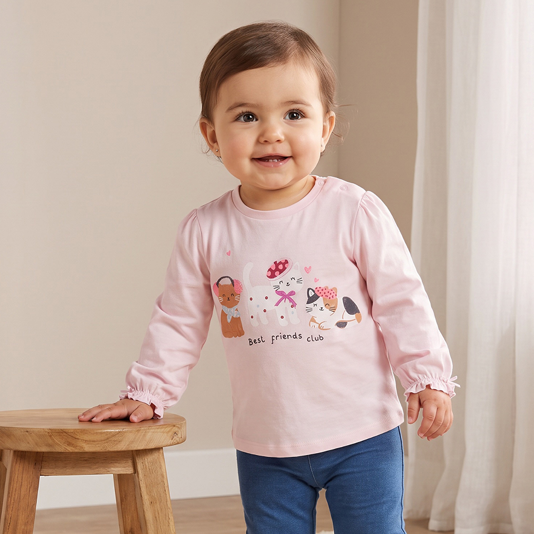 تيشيرت بياقة ضيقة وأكمام طويلة وطبعات من جونيورز-baby-girls-clothing-tshirts-image-1