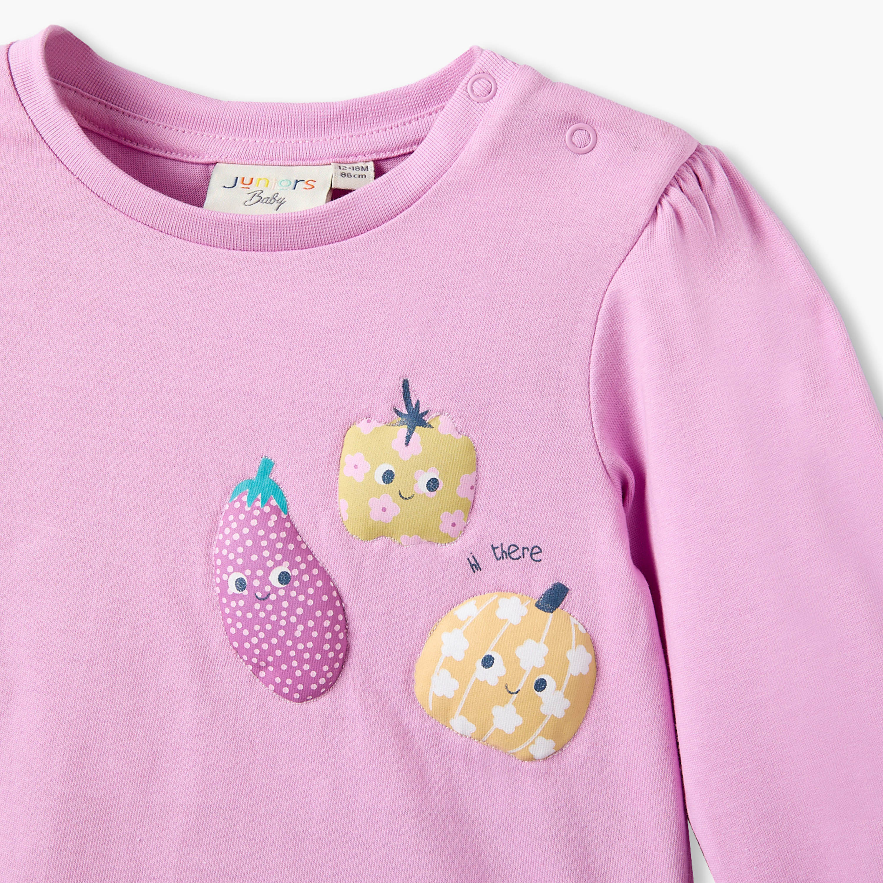 Pack of 3 Juniors Crew Neck Long Sleeves T-shirt with Vegetable Print-baby-girls-clothing-tshirts-image-9
