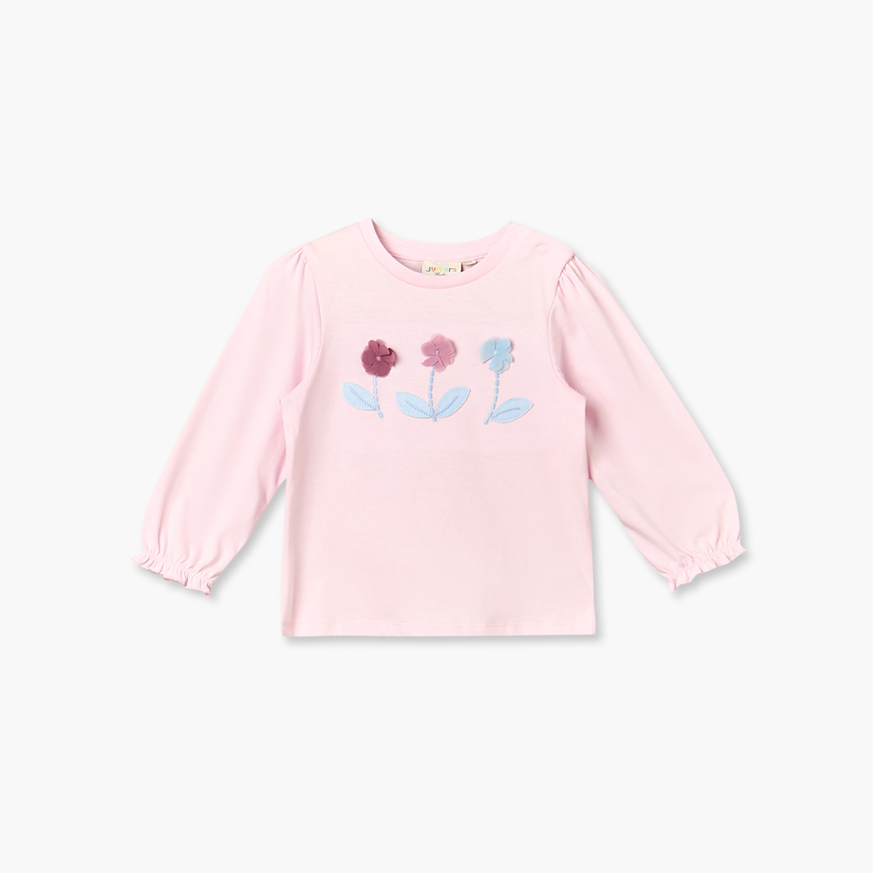 Pack of 2 Juniors Round Neck Long Sleeves Top with Floral Embroidery-baby-girls-clothing-tshirts-image-3