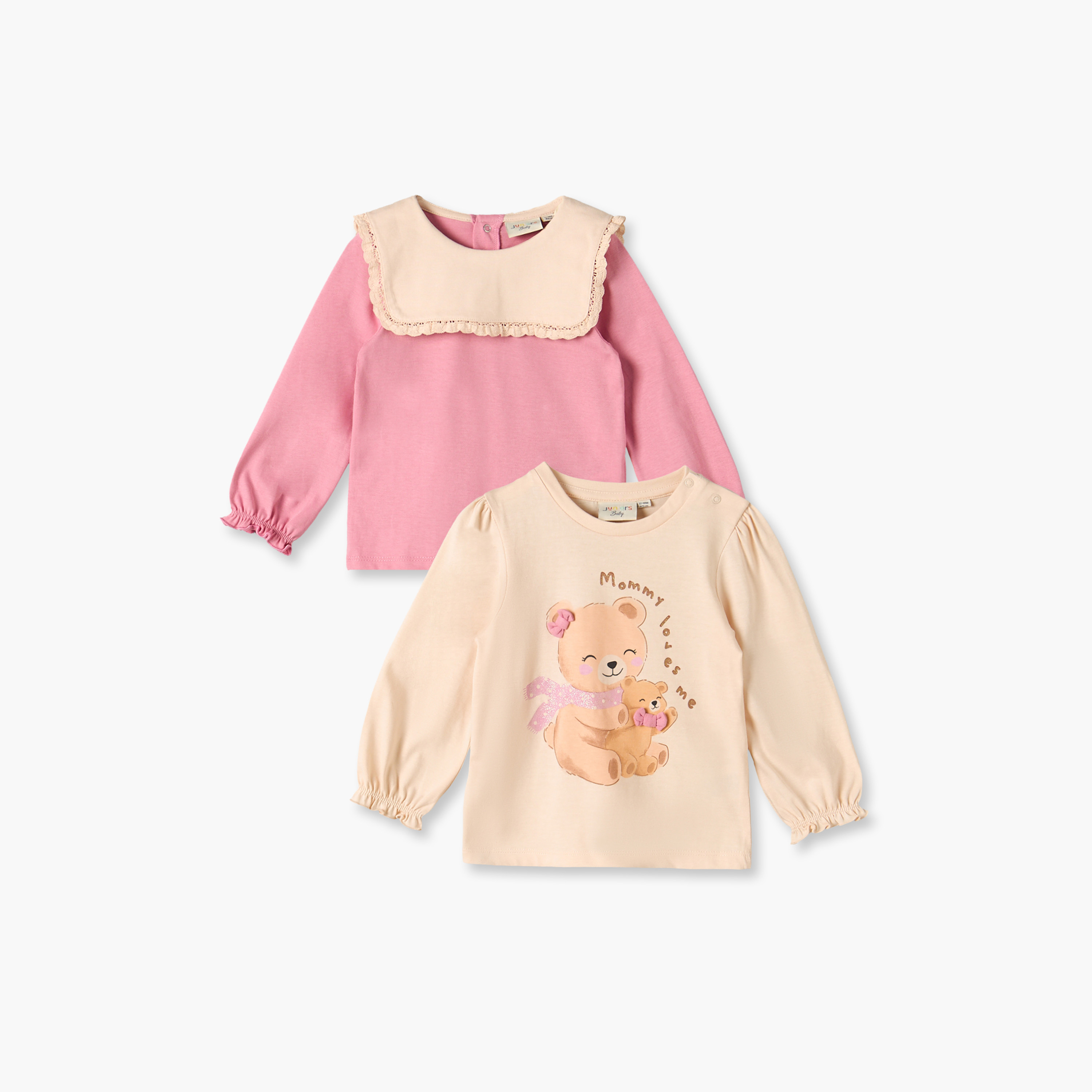 Pack of 2 Juniors Long Sleeves T-shirt with Teddy Bear Print-baby-girls-clothing-tshirts-image-1