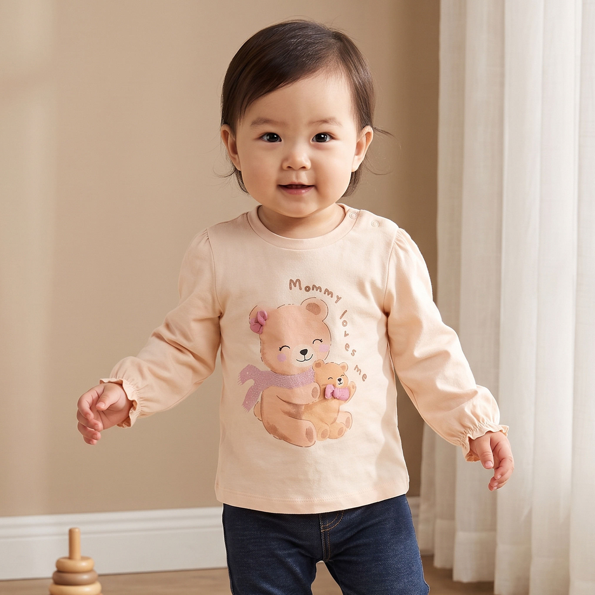 Pack of 2 Juniors Long Sleeves T-shirt with Teddy Bear Print-baby-girls-clothing-tshirts-image-2