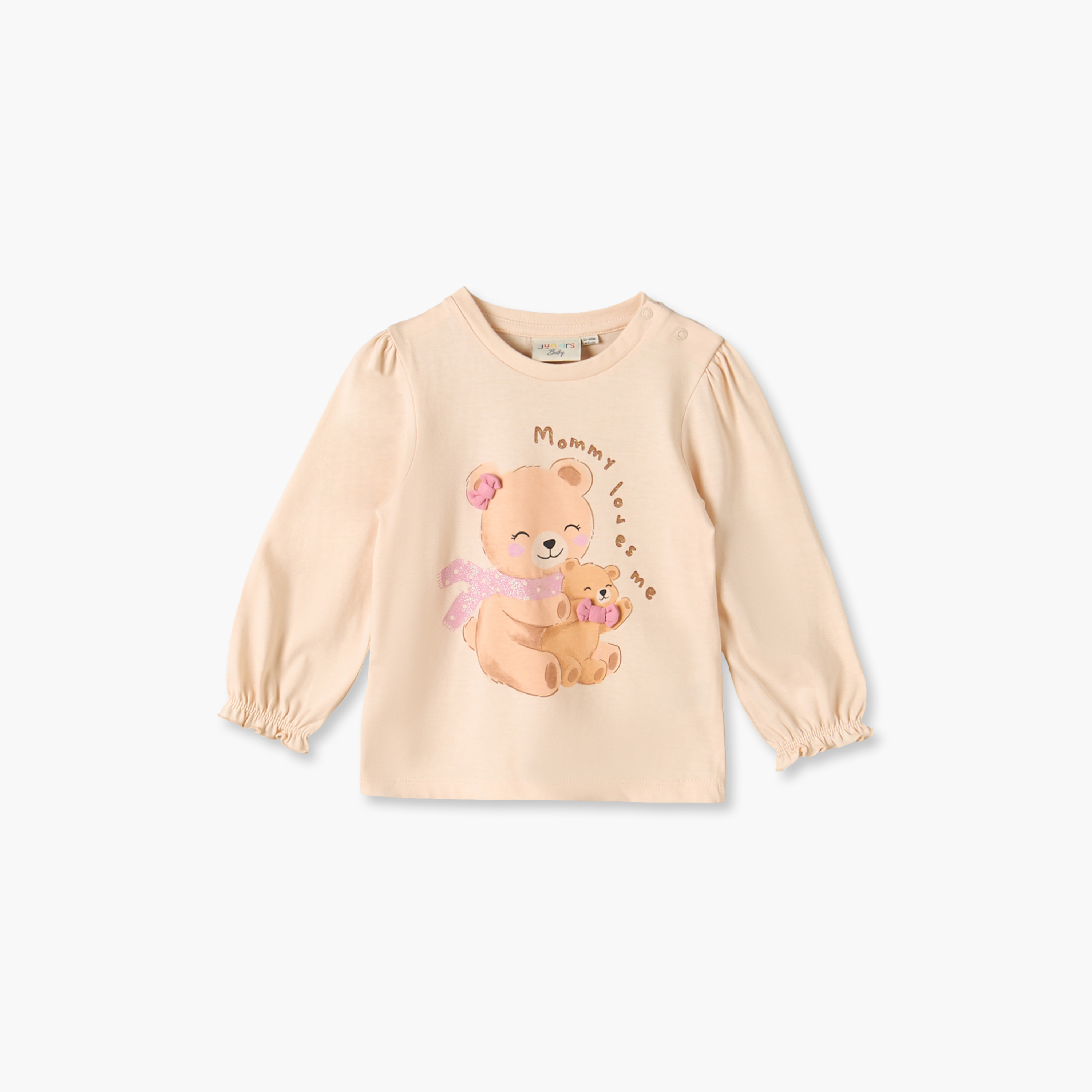 Pack of 2 Juniors Long Sleeves T-shirt with Teddy Bear Print-baby-girls-clothing-tshirts-image-3