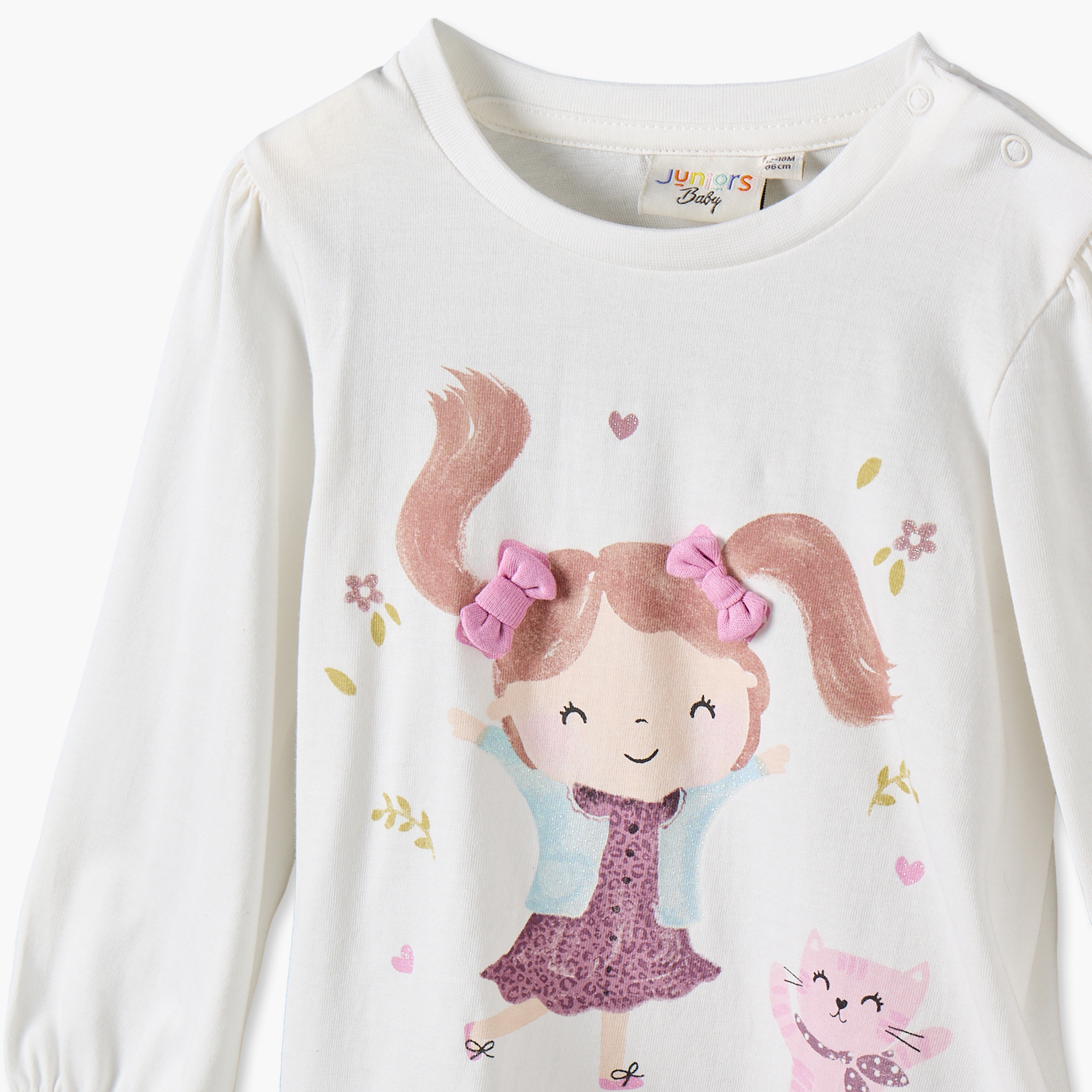 طقم تيشيرتات بياقة مستديرة وأكمام طويلة بطبعات فيونكات من جونيورز - 3 قطع-baby-girls-clothing-tshirts-image-6