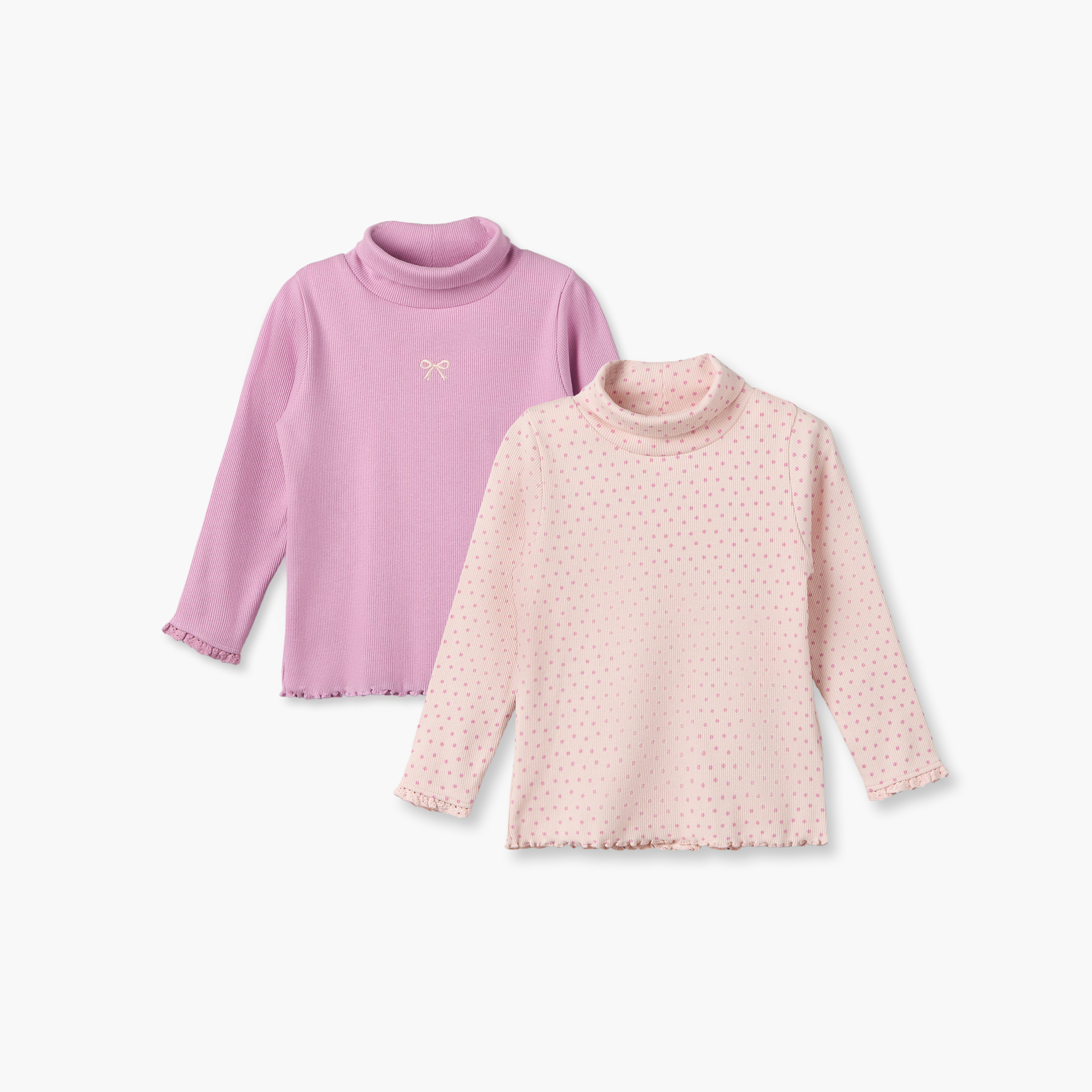طقم تيشيرتات بياقة عالية وأكمام طويلة وحافة مموجة قطعتين من جونيورز-baby-girls-clothing-tshirts-image-1