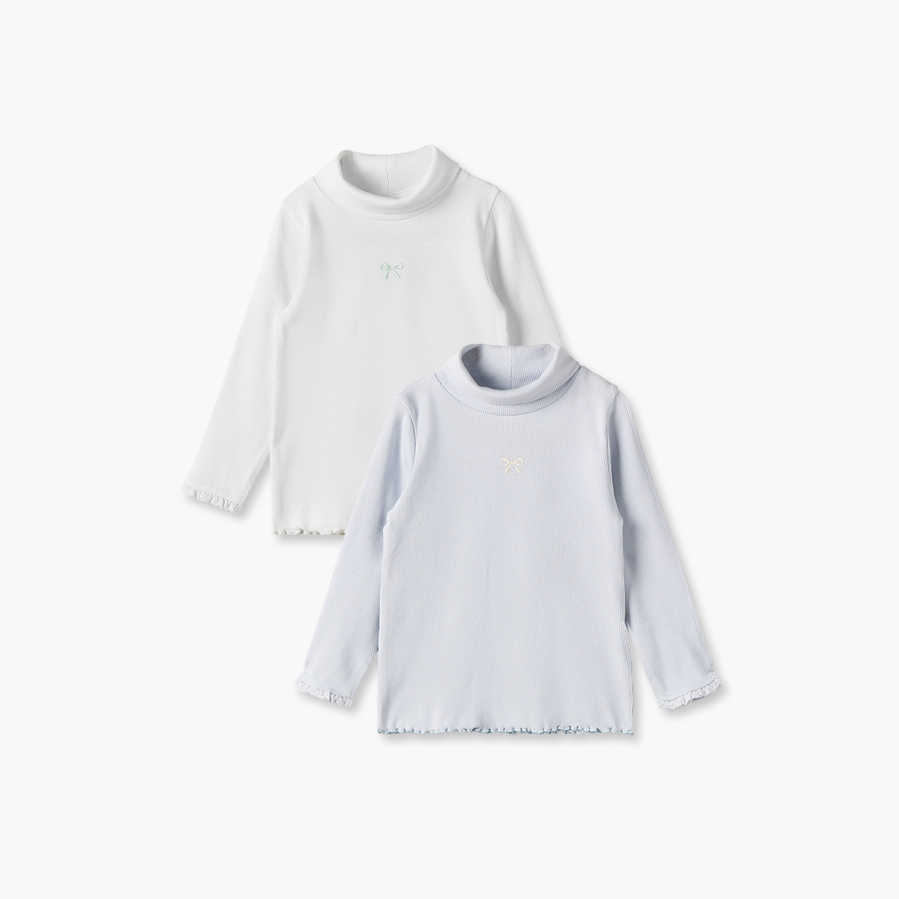 طقم تيشيرت بياقة عالية وأكمام طويلة بارز الملمس مضلع من جونيورز - قطعتين-baby-girls-clothing-tshirts-image-1