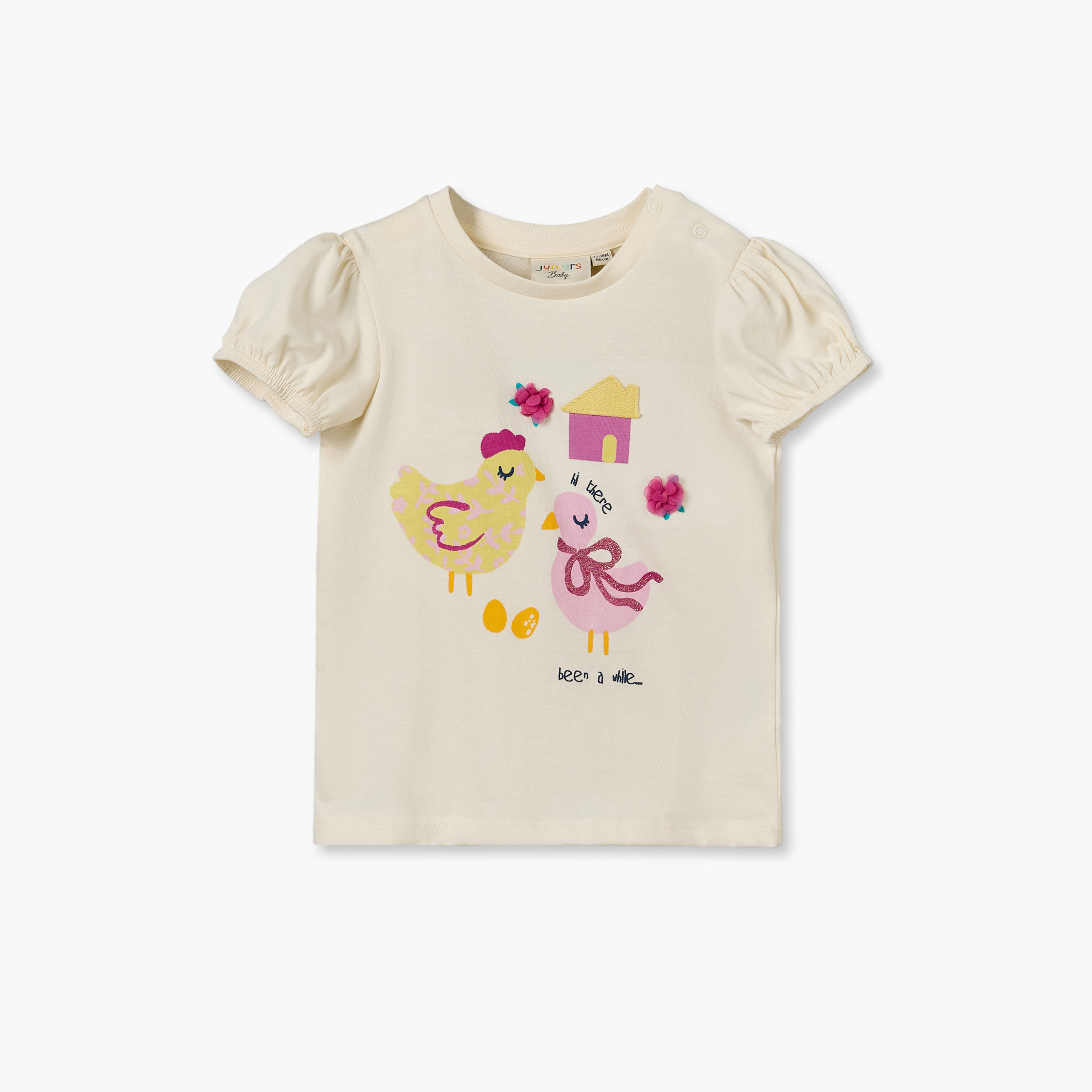 طقم تيشيرتات برقبة ضيقة وأكمام قصيرة وطبعات متنوعة من جونيورز - عبوة من 3 قطع-baby-girls-clothing-tshirts-image-4