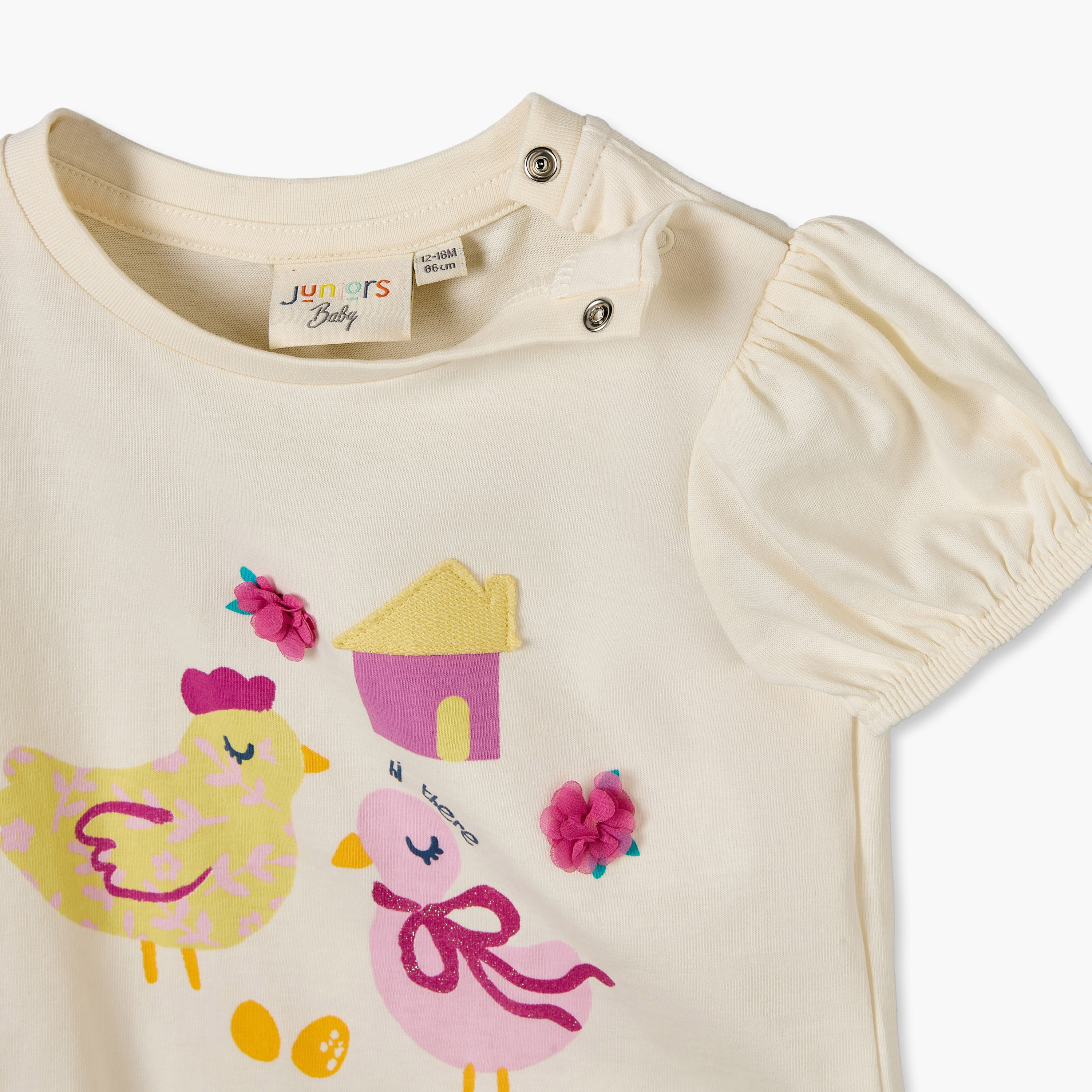 طقم تيشيرتات برقبة ضيقة وأكمام قصيرة وطبعات متنوعة من جونيورز - عبوة من 3 قطع-baby-girls-clothing-tshirts-image-6