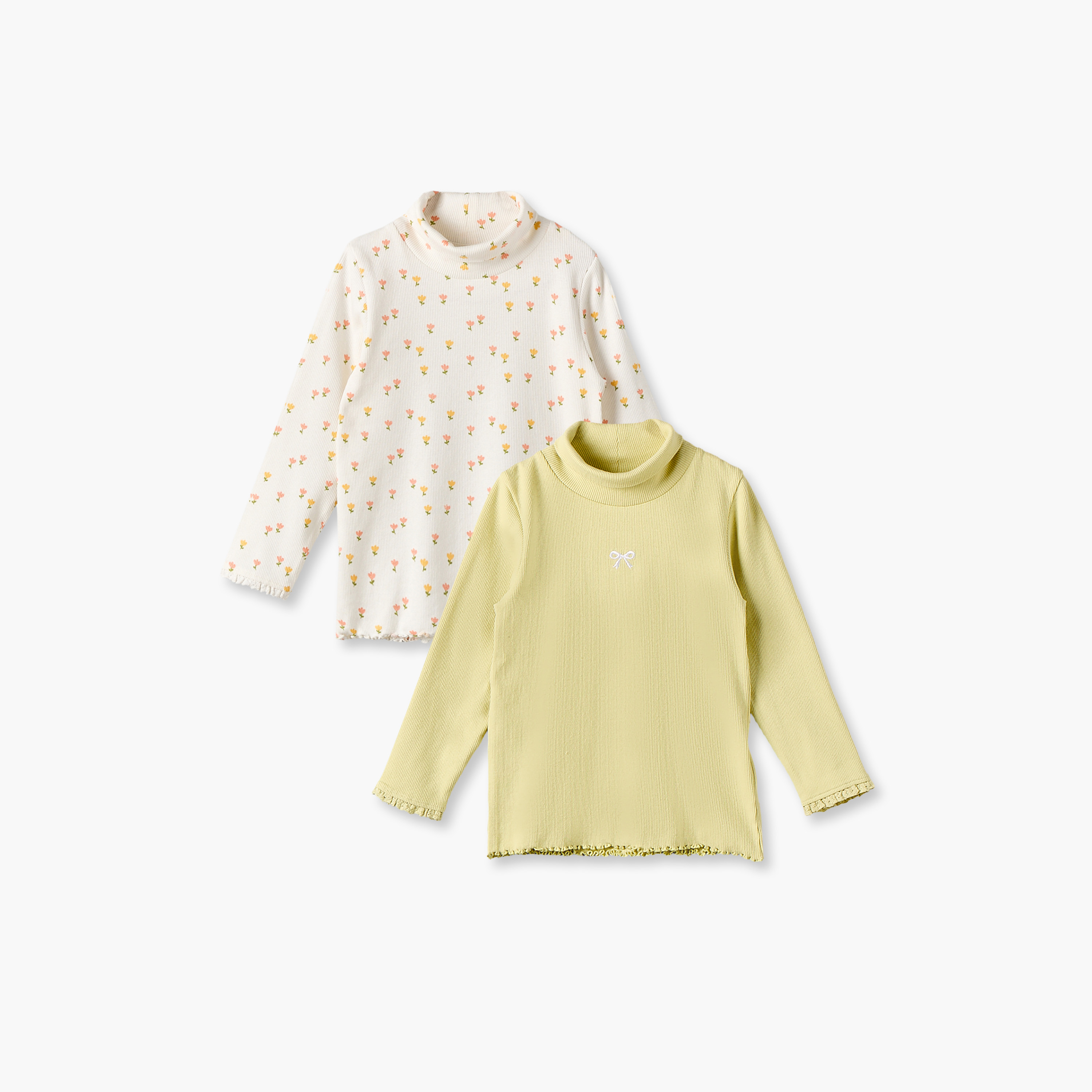 طقم بلوزة بياقة عالية وأكمام طويلة وطبعات زهرية من جونيورز - قطعتين-baby-girls-clothing-tshirts-image-1