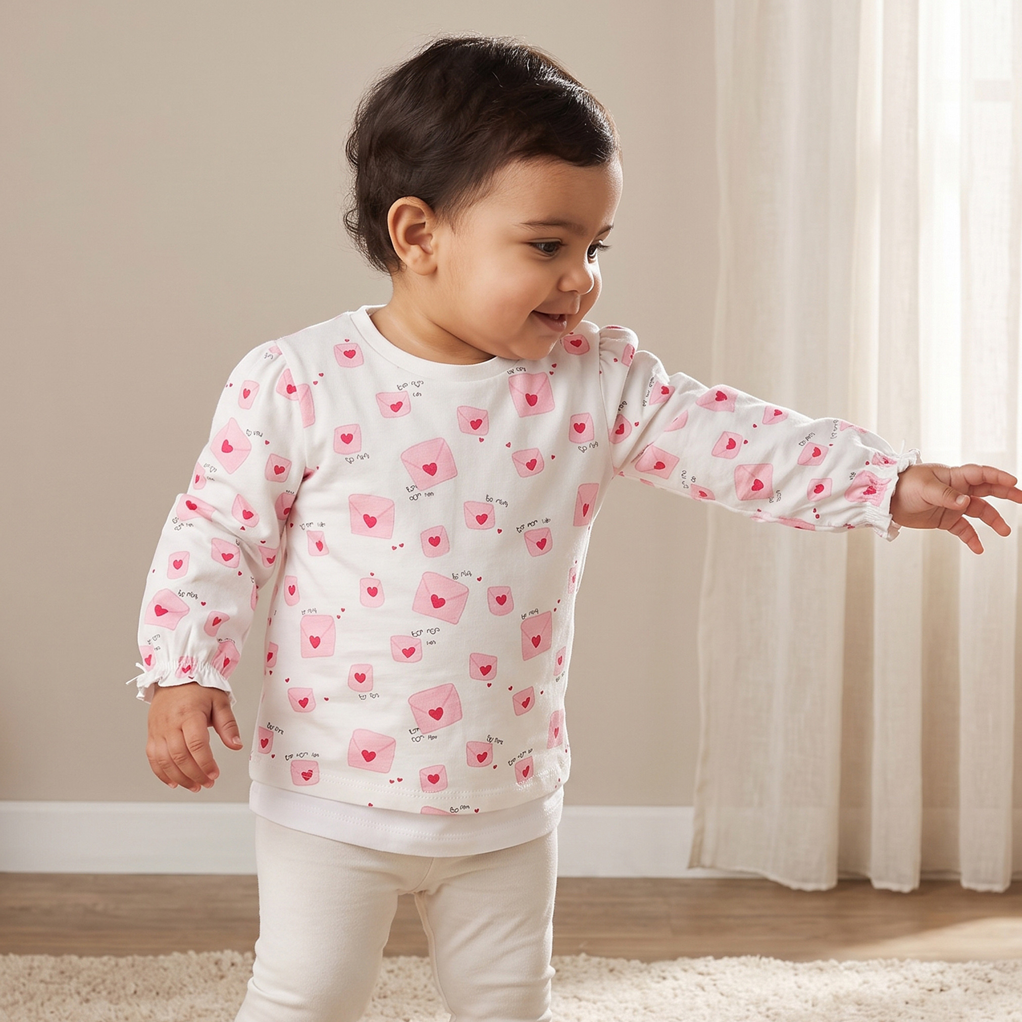 Juniors Crew Neck Long Sleeves T-shirt with Heart Print-baby-girls-clothing-tshirts-image-1