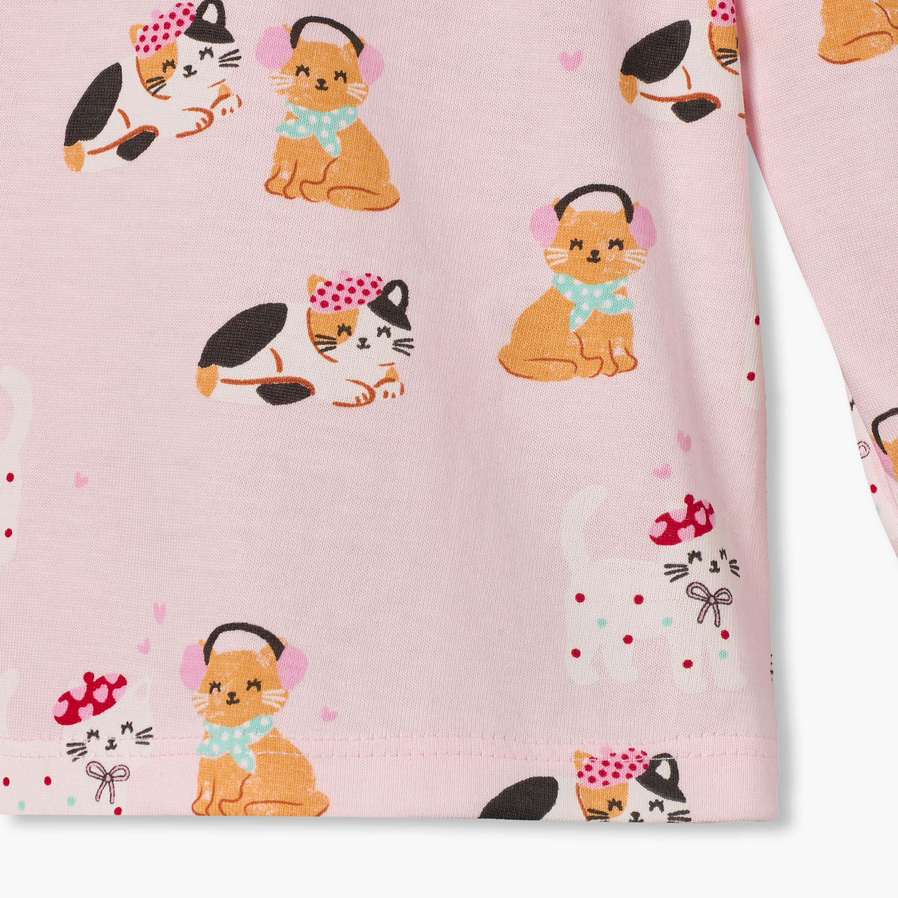 Juniors Crew Neck Long Sleeves T-shirt with Cat Print-baby-girls-clothing-tshirts-image-5