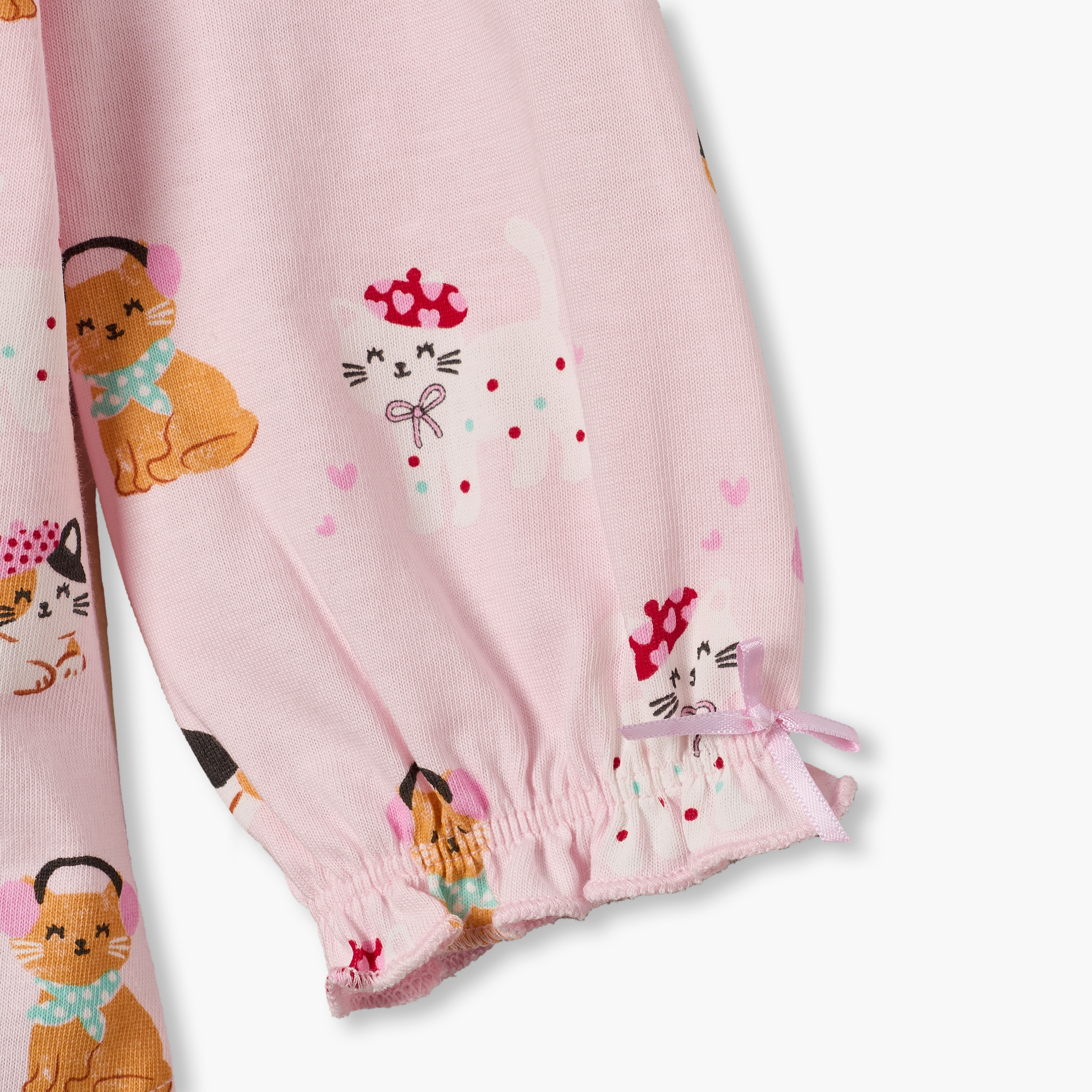 Juniors Crew Neck Long Sleeves T-shirt with Cat Print-baby-girls-clothing-tshirts-image-6