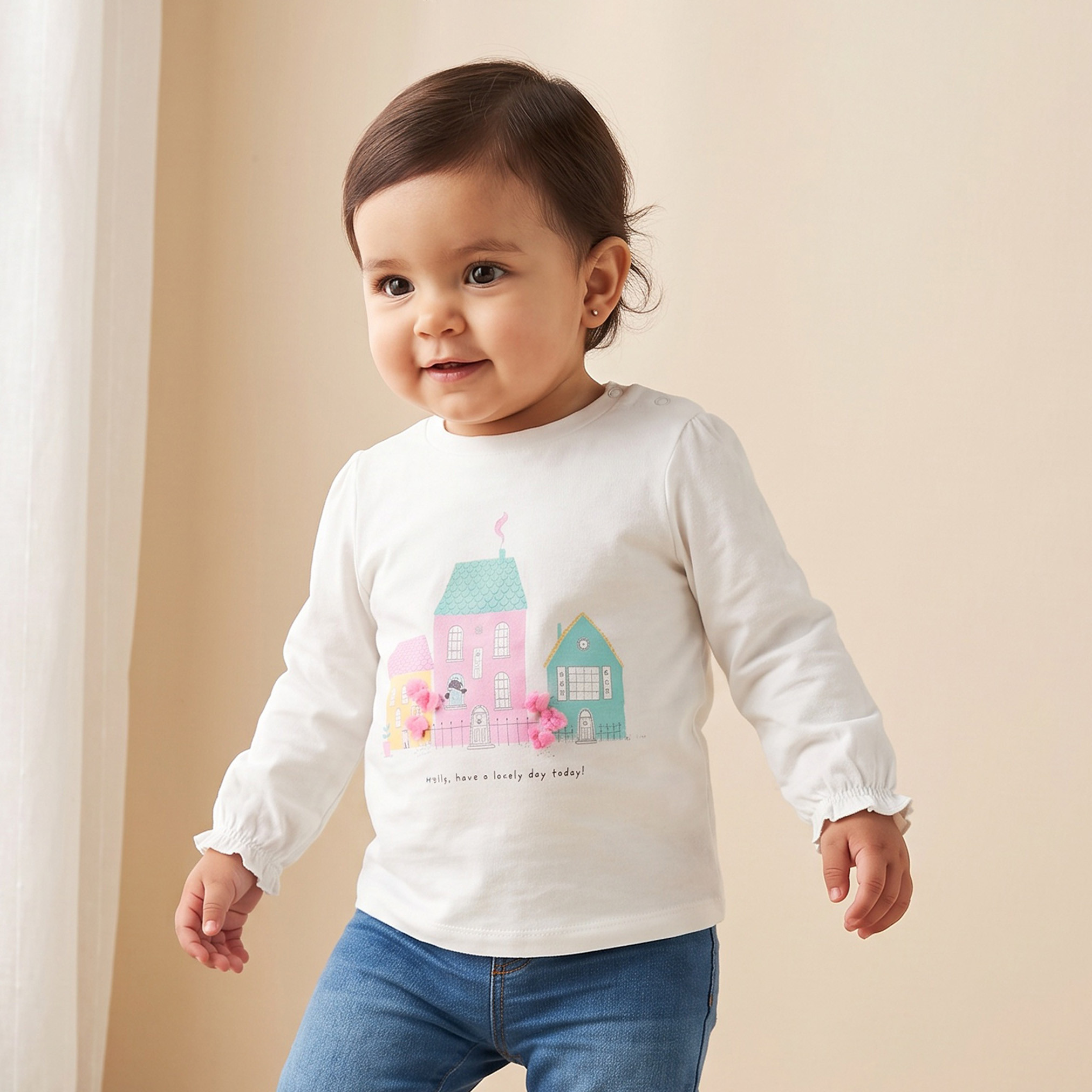 Juniors Crew Neck Long Sleeves T-shirt with Print-baby-girls-clothing-tshirts-image-1