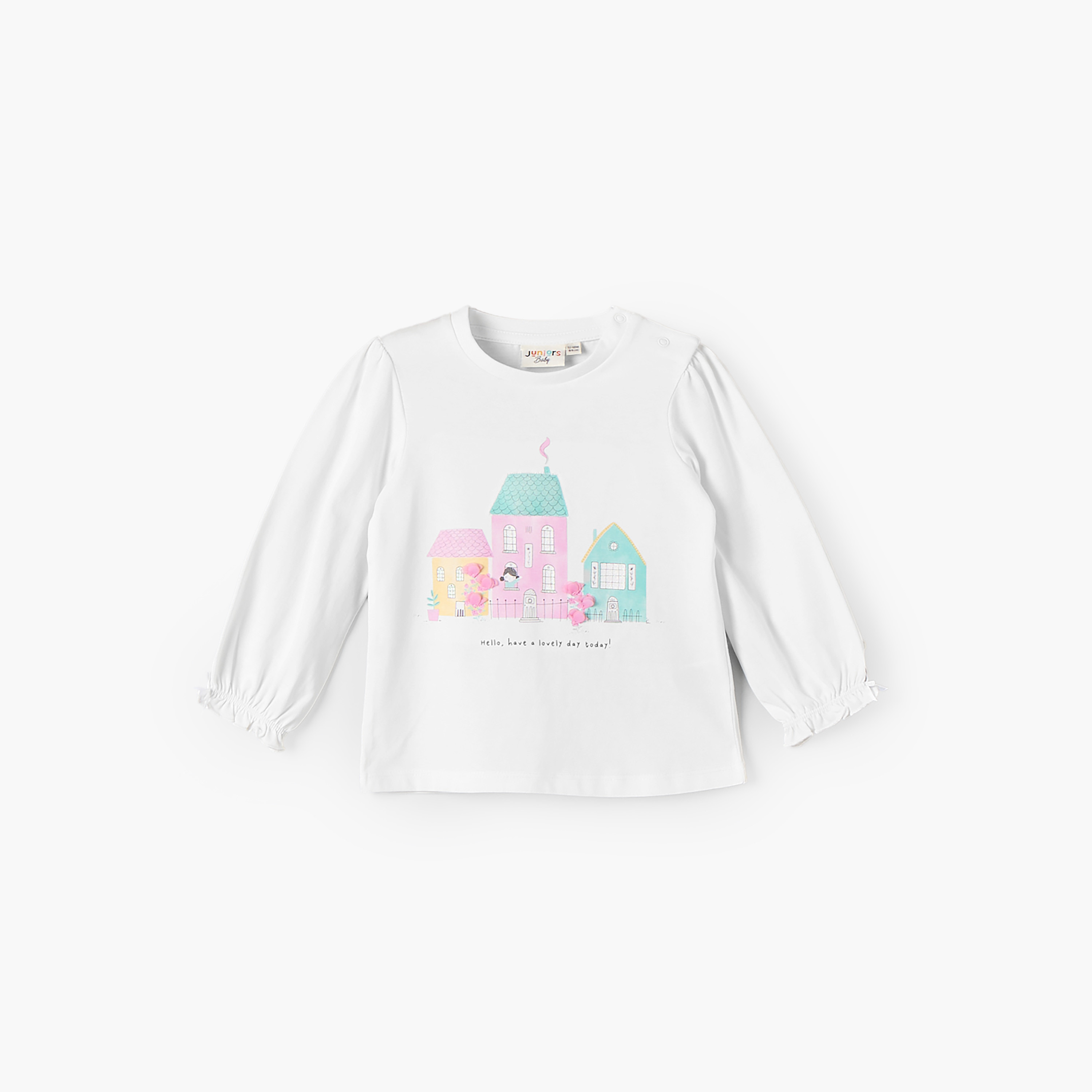 Juniors Crew Neck Long Sleeves T-shirt with Print-baby-girls-clothing-tshirts-image-2