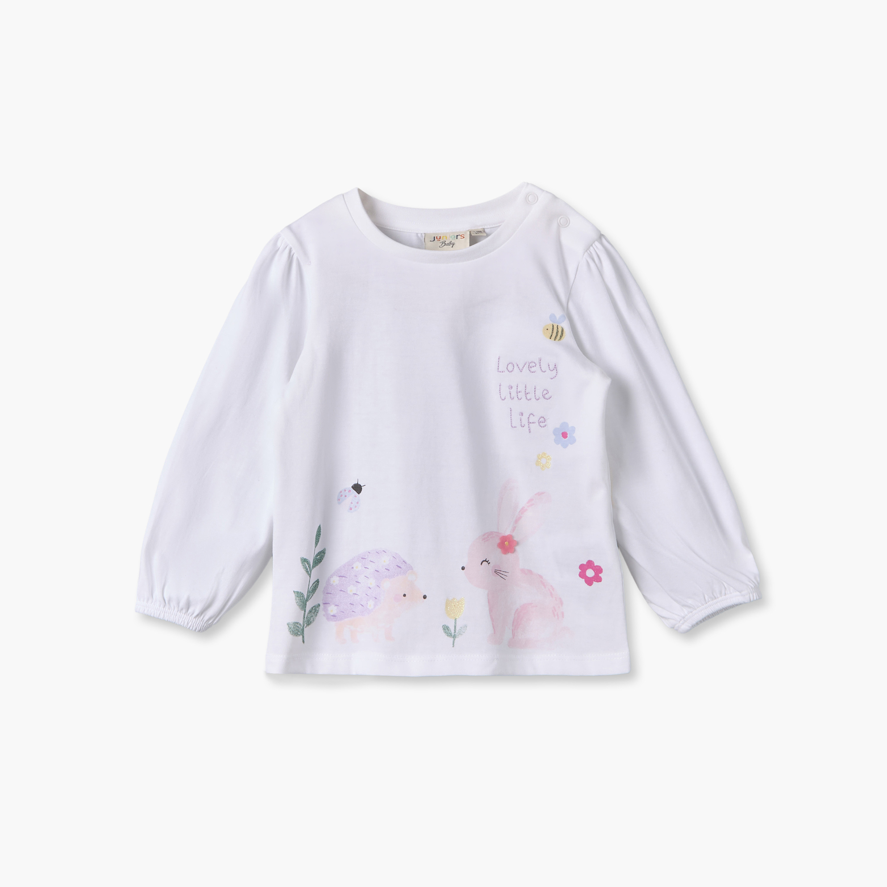 Pack of 3 Juniors Crew Neck Long Sleeves T-shirt with Bunny Print-baby-girls-clothing-tshirts-image-3