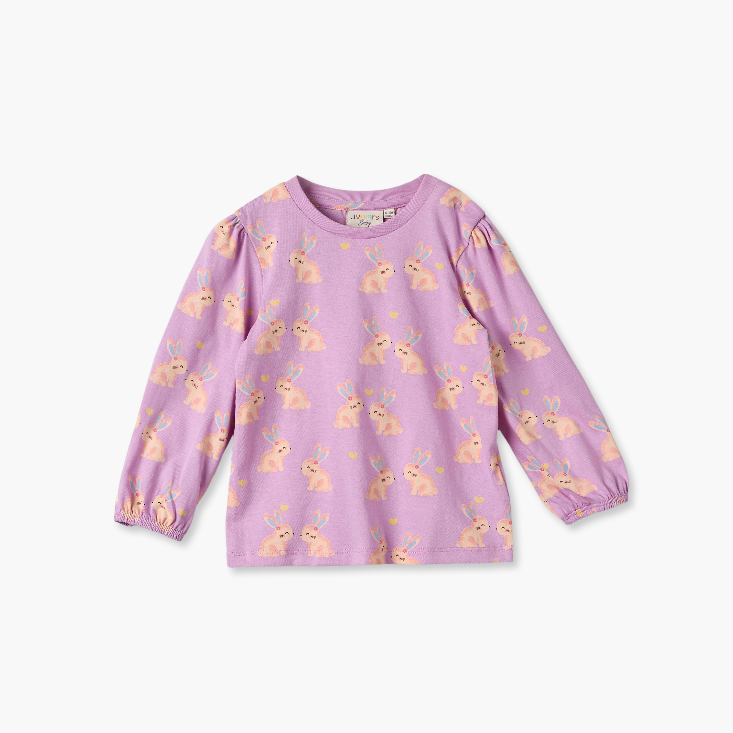 Pack of 3 Juniors Crew Neck Long Sleeves T-shirt with Bunny Print-baby-girls-clothing-tshirts-image-7