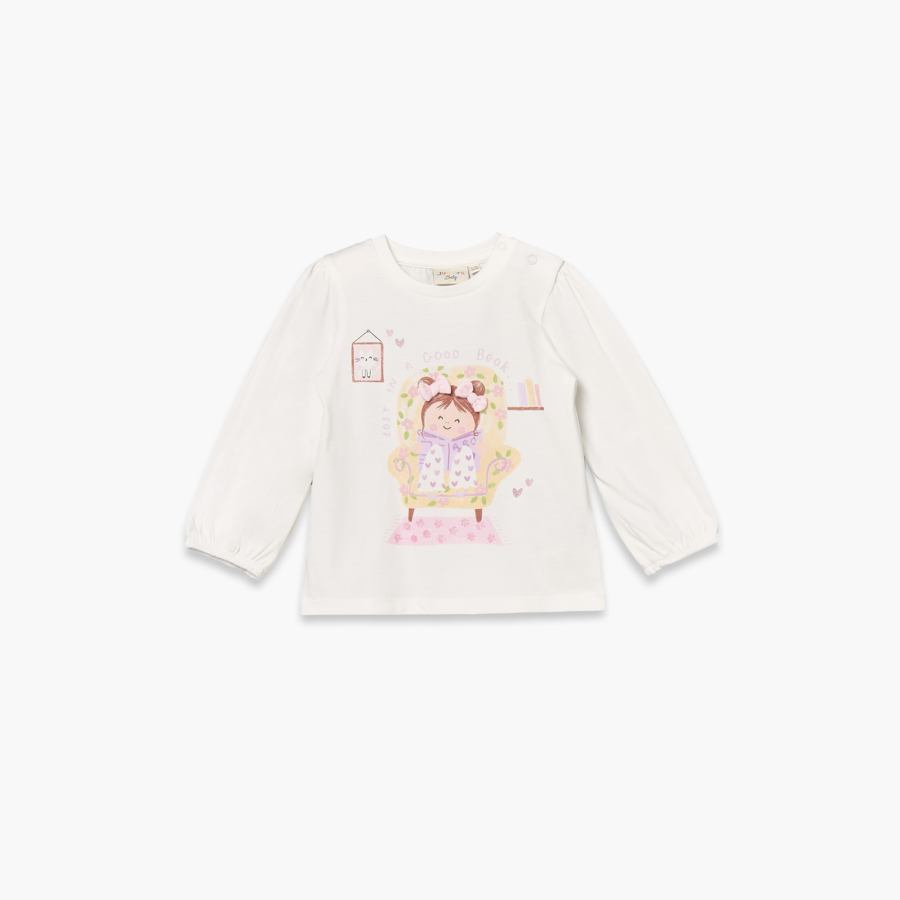 Pack of 3 Juniors Crew Neck Short Sleeves T-shirt with Assorted Prints-baby-girls-clothing-tshirts-image-2