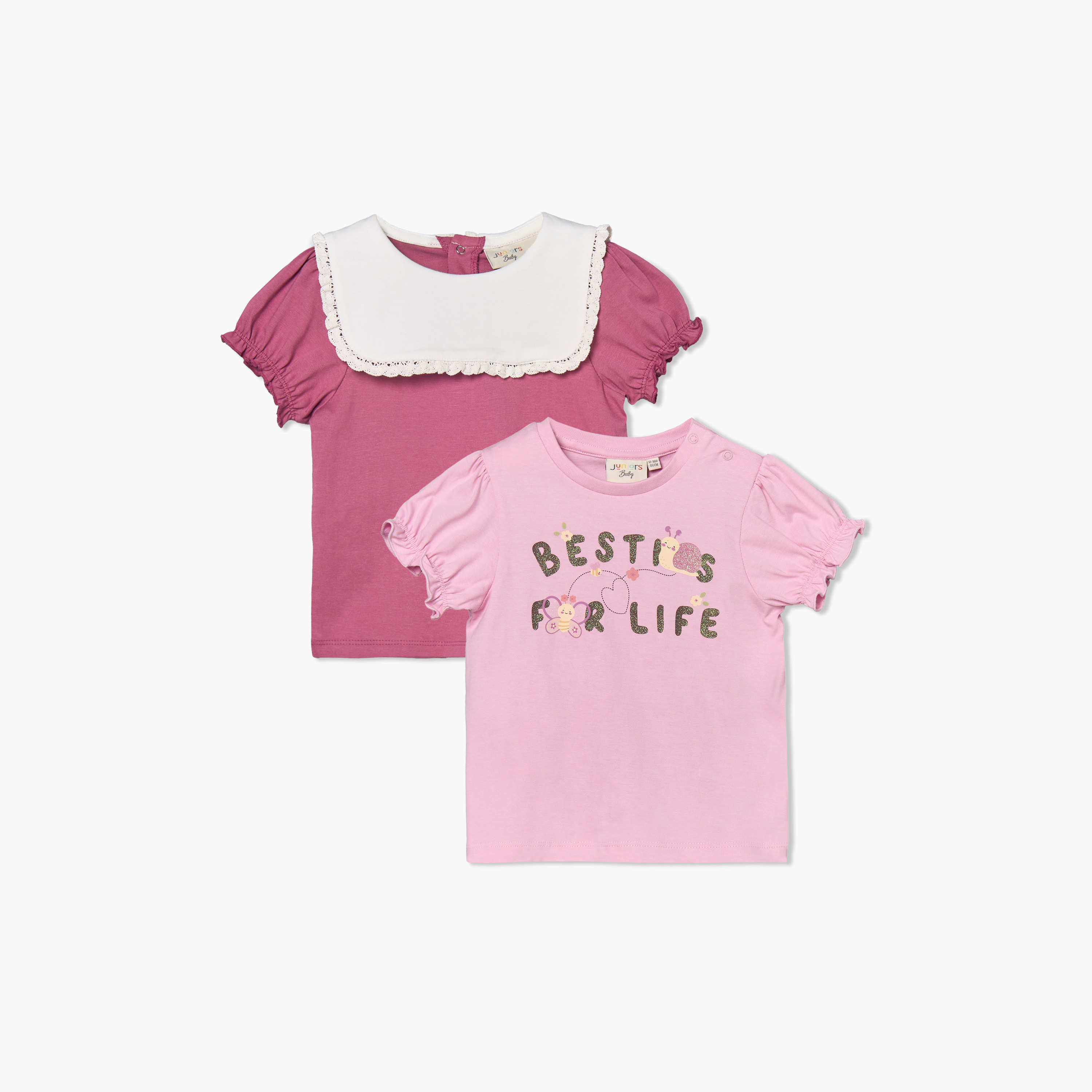 Pack of 2 Juniors Crew Neck Short Sleeves Top with Assorted Design-baby-girls-clothing-tshirts-image-1