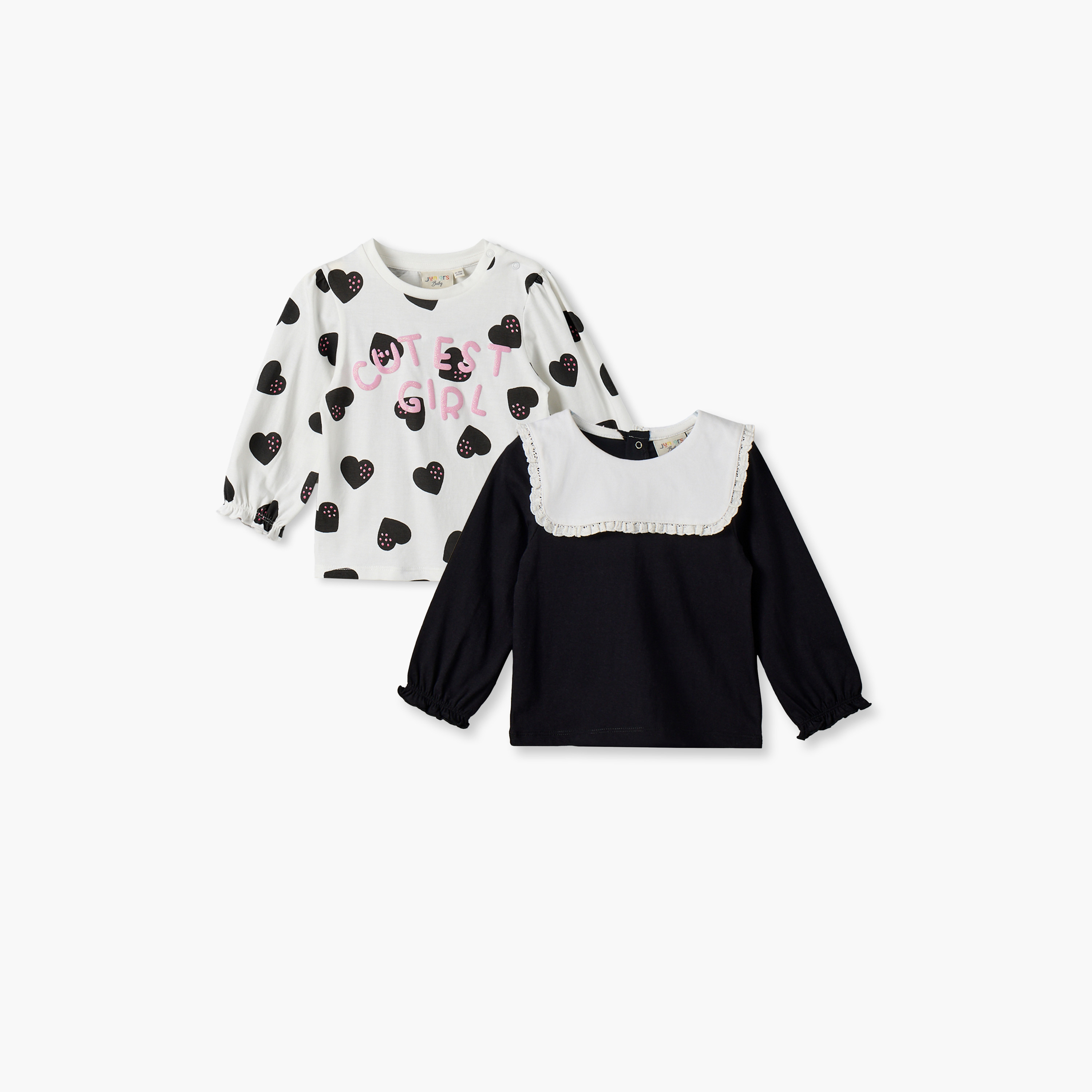 Pack of 2 Juniors Round Neck Long Sleeves Top with Assorted Design-baby-girls-clothing-tshirts-image-1