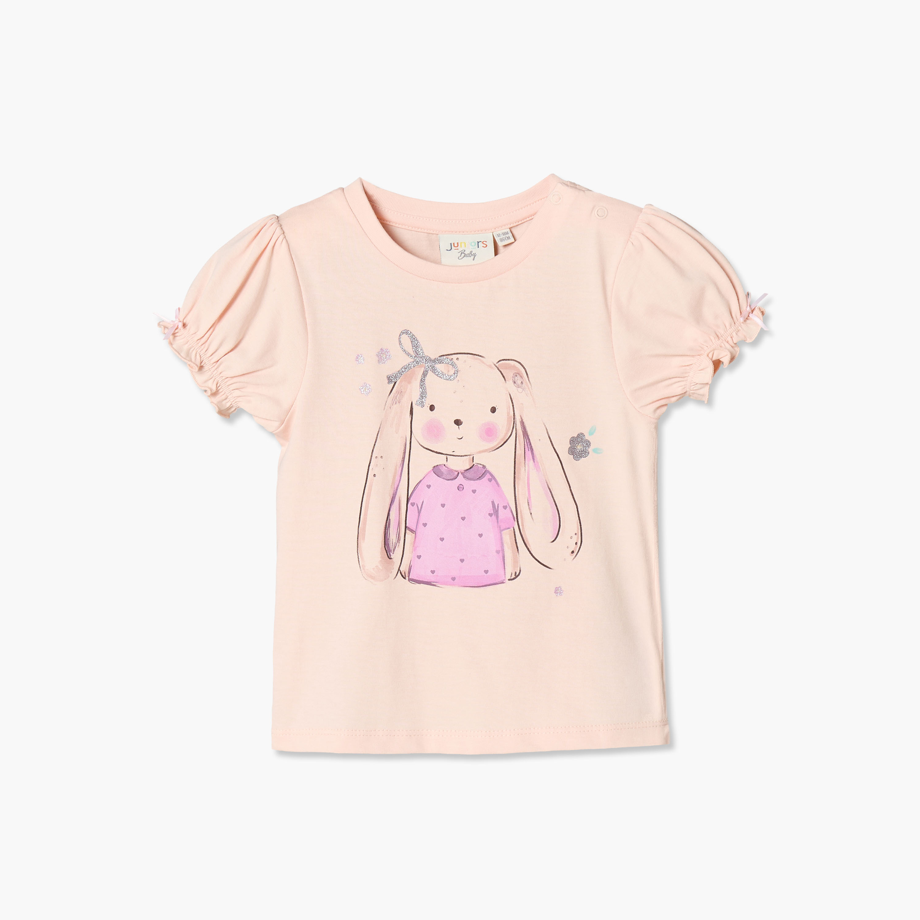 Juniors Round Neck Short Sleeves Top with Bunny Print-baby-girls-clothing-tshirts-image-1