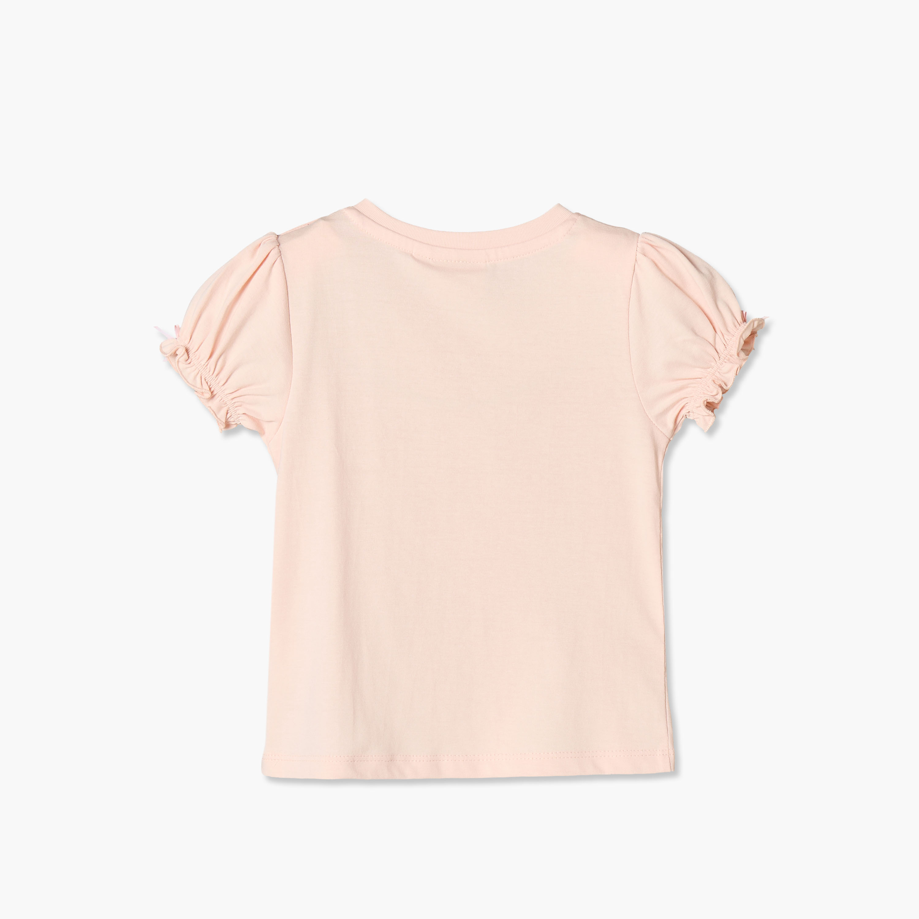 Juniors Round Neck Short Sleeves Top with Bunny Print-baby-girls-clothing-tshirts-image-2