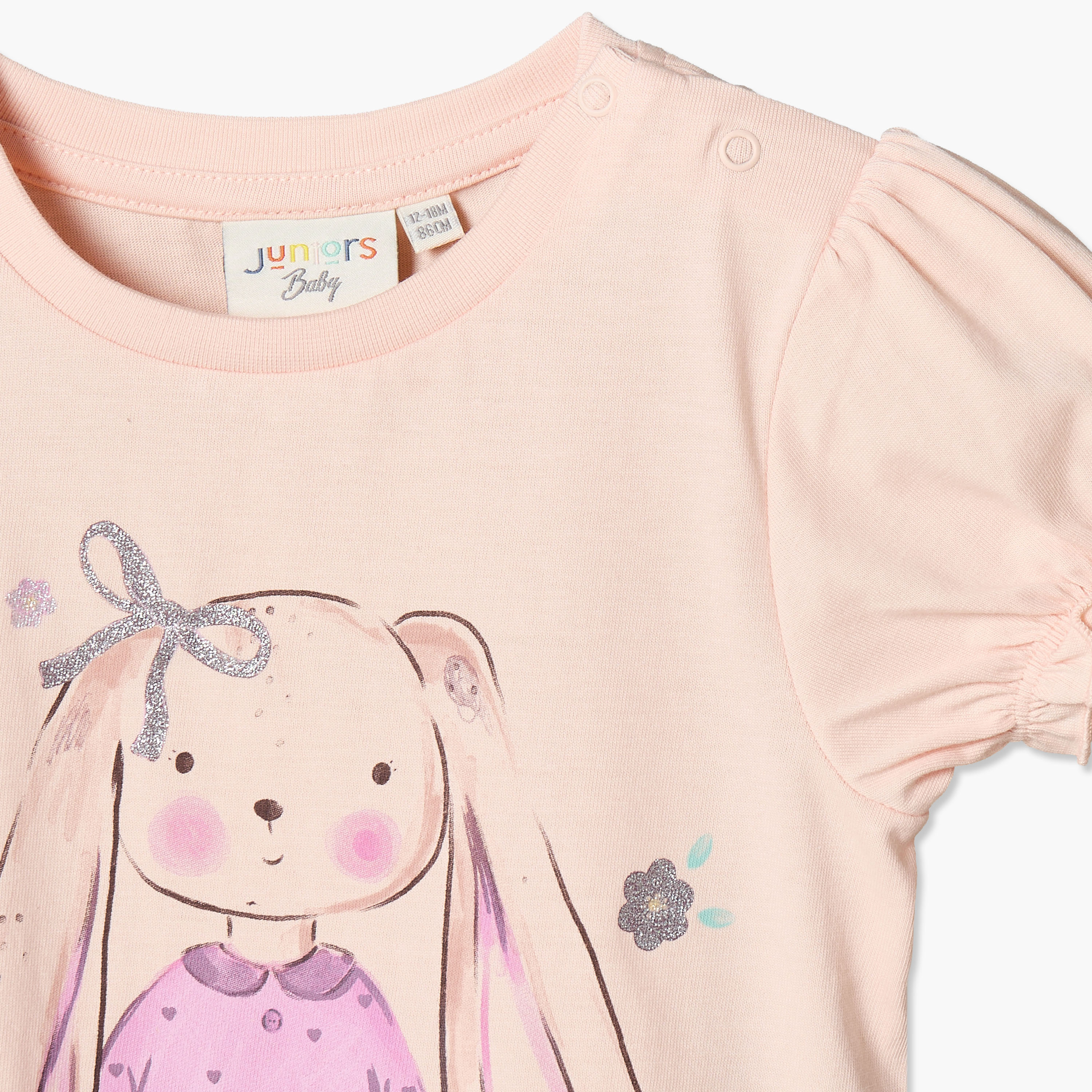Juniors Round Neck Short Sleeves Top with Bunny Print-baby-girls-clothing-tshirts-image-3