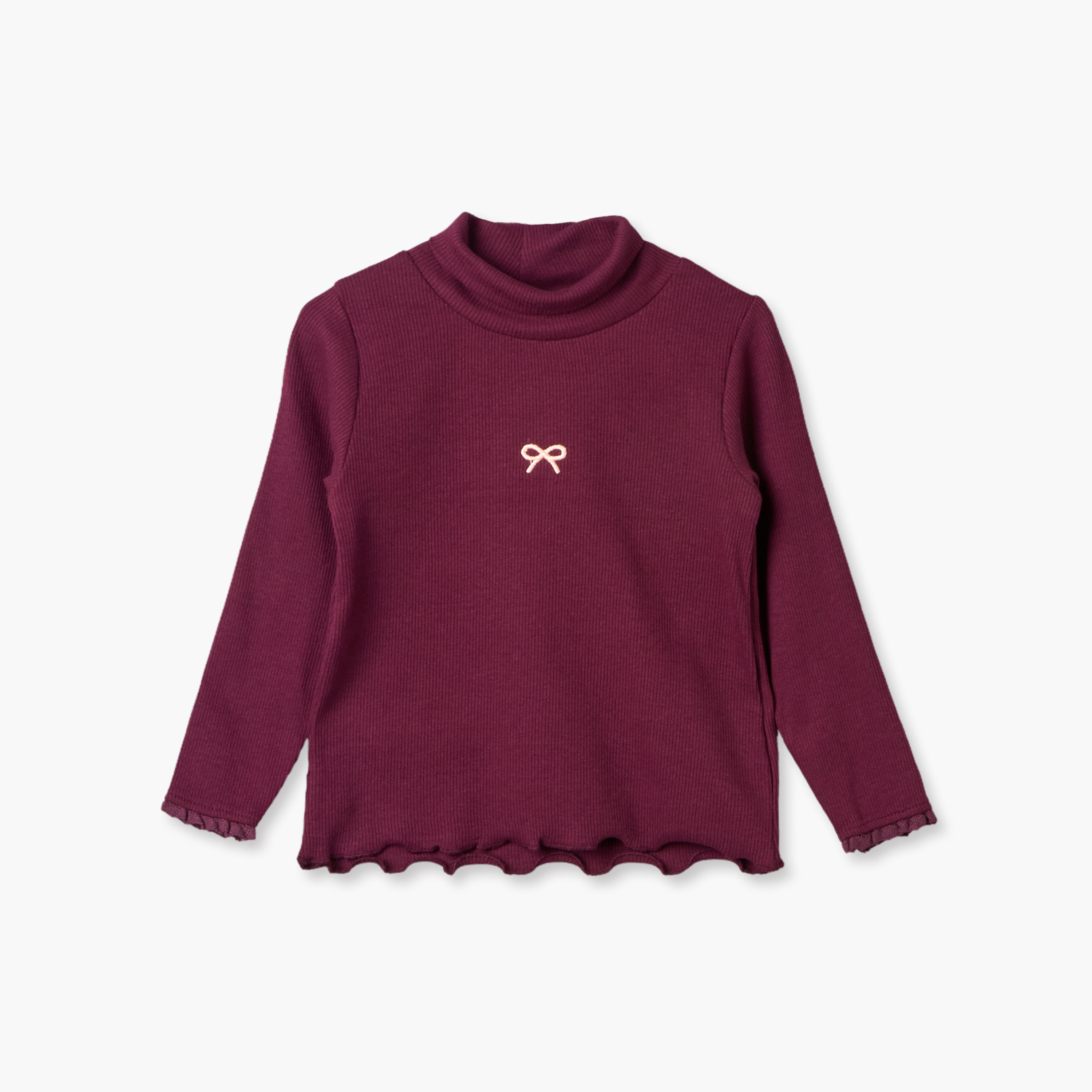 Pack of 2 Juniors Turtleneck Long Sleeves T-shirt with Bow Embroidery-baby-girls-clothing-tshirts-image-2
