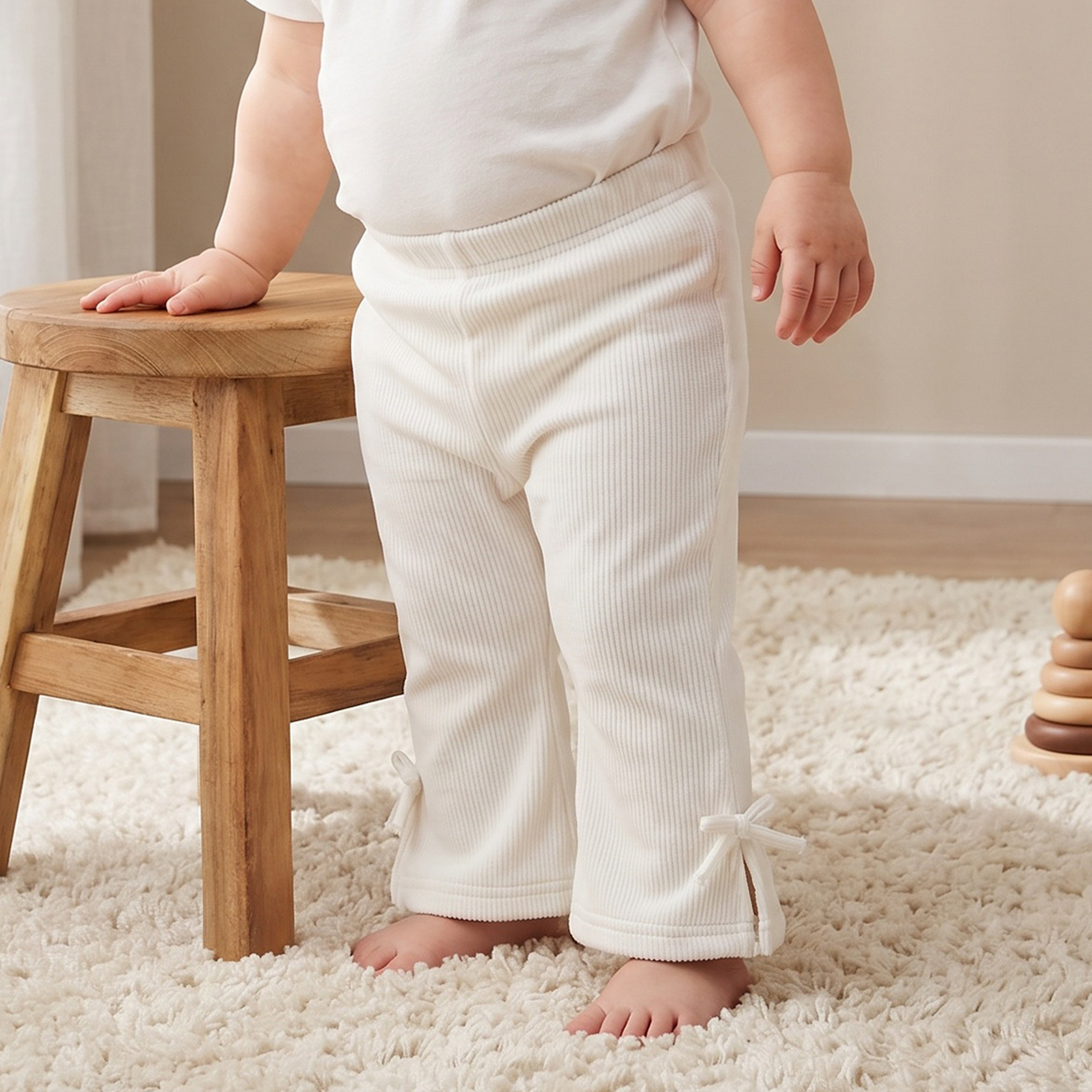 بنطلون بملمس مضلع وخصر مطاطي من جونيورز-baby-girls-clothing-bottoms-trousers-image-1