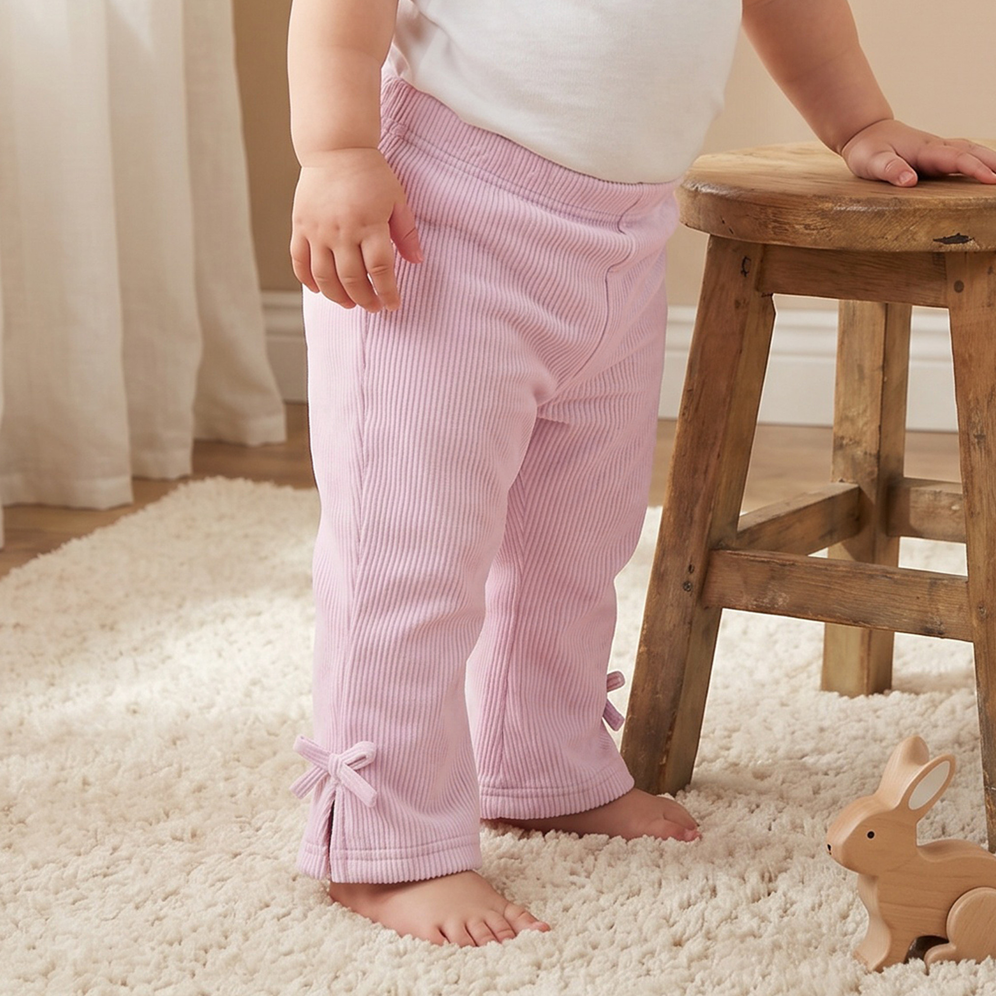 بنطلون بملمس مضلع وخصر مطاطي من جونيورز-baby-girls-clothing-bottoms-trousers-image-1