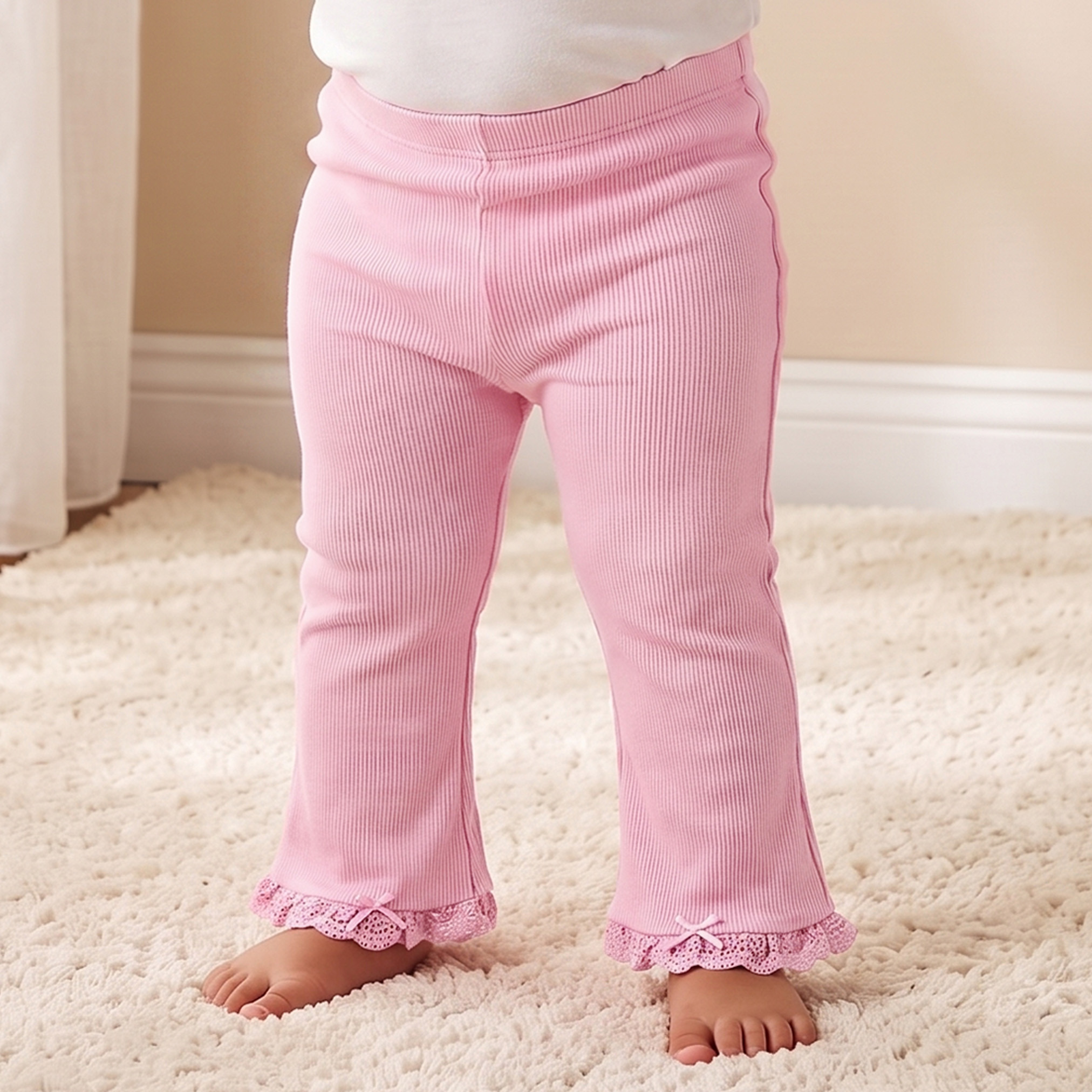 بنطلون ليقنز مضلع بحافة دانتيل من جونيورز-baby-girls-clothing-bottoms-leggings-image-1