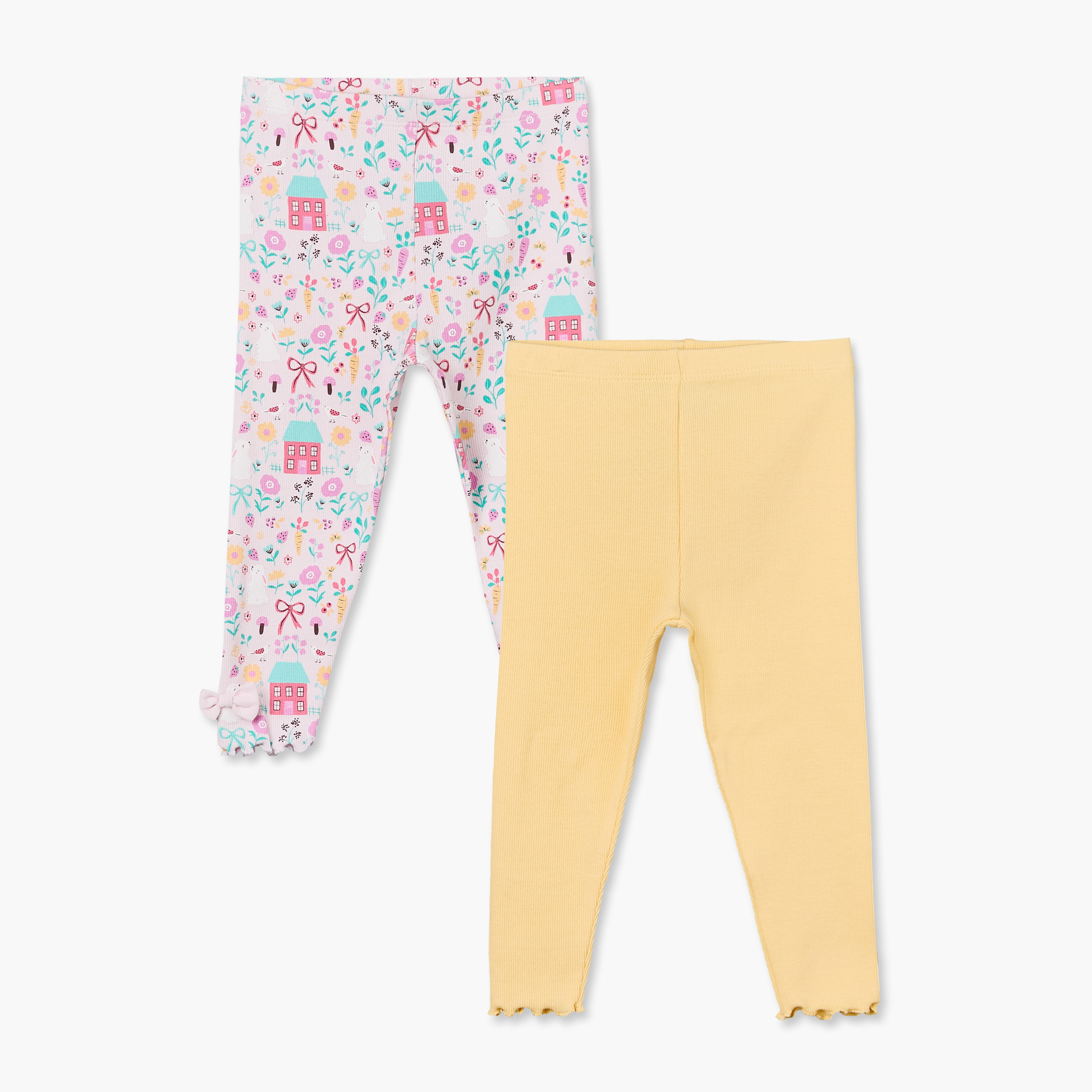 Pack of 2 Juniors Leggings with Lettuce Hem-baby-girls-clothing-bottoms-leggings-image-1