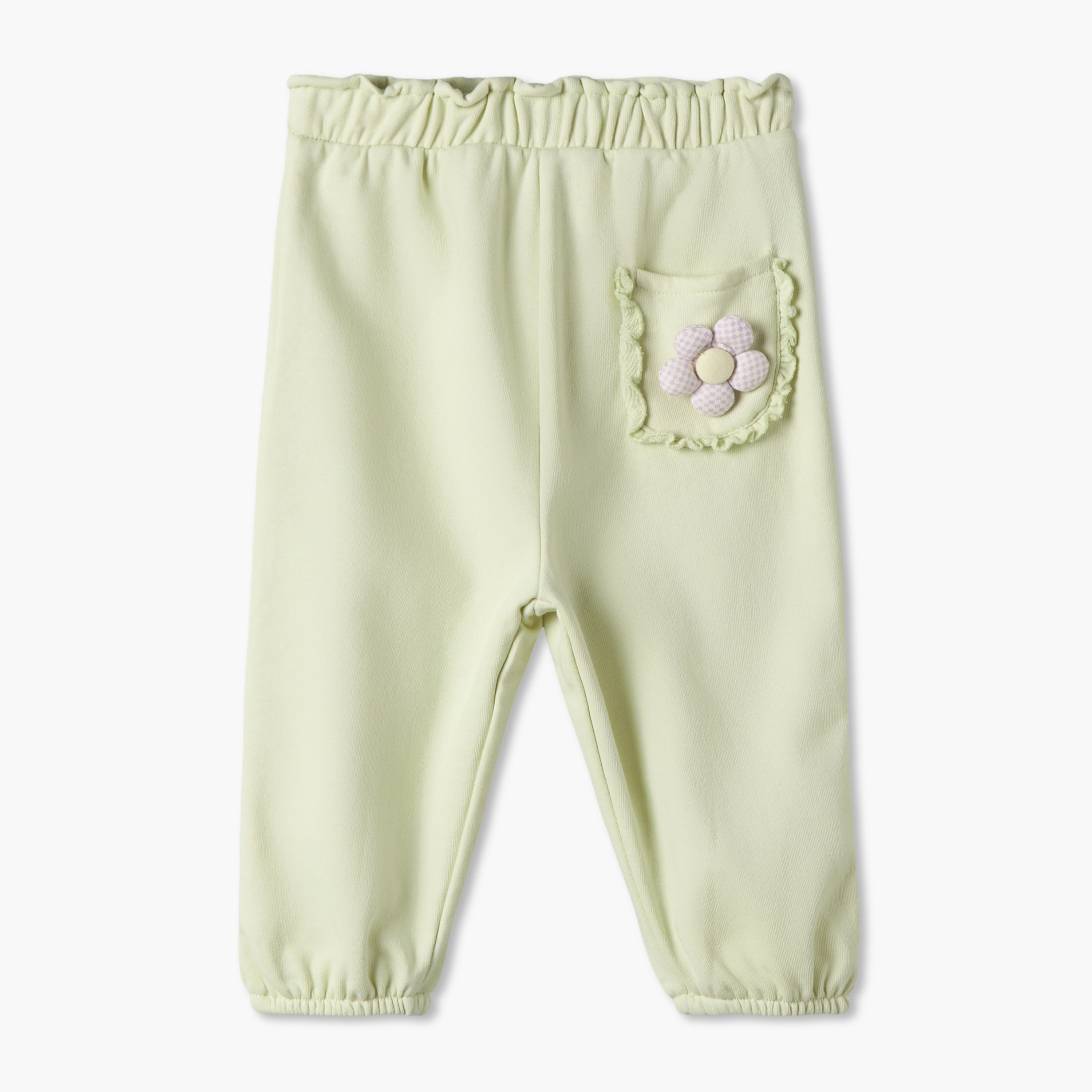 طقم بنطلون رياضي بخصر مطاطي مع تفاصيل تطريز زهور من جونيورز - قطعتين-baby-girls-clothing-bottoms-joggersandtrackpants-image-2